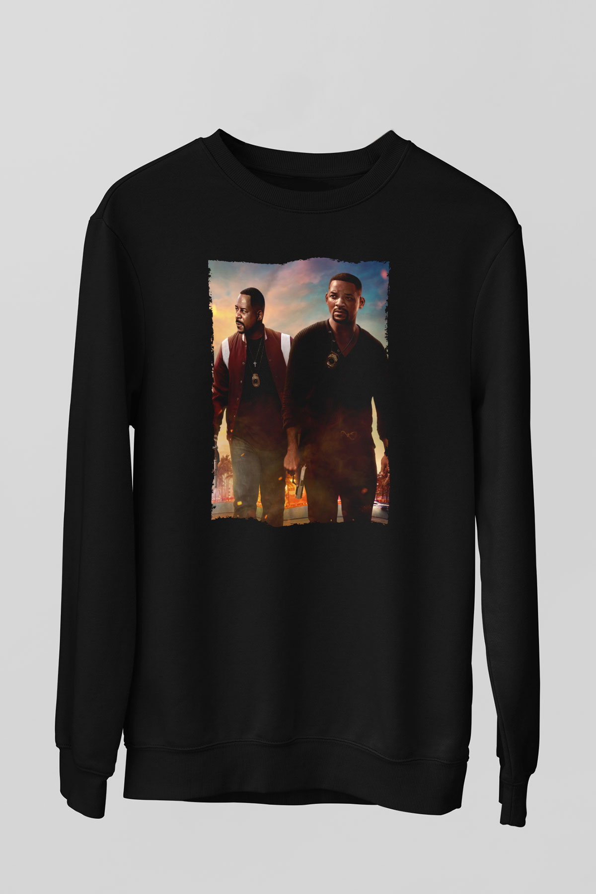 Unisex Çılgın İkili 3 (Bad Boys for Life) Baskılı Siyah Sweatshirt