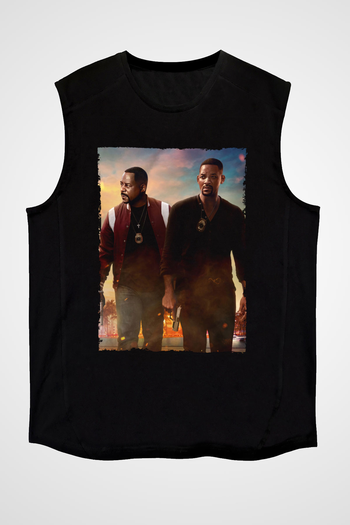 Unisex Çılgın İkili 3 (Bad Boys for Life) Baskılı Siyah Kolsuz Tişört