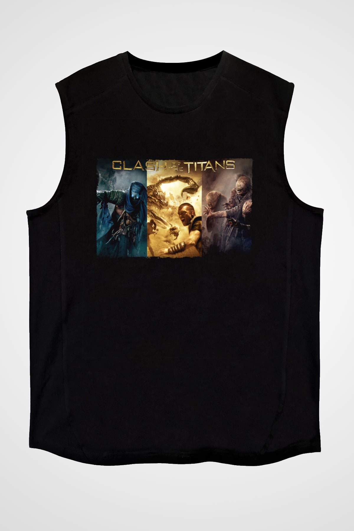 Unisex Clash of the Titans Baskılı Siyah Kolsuz Tshirt