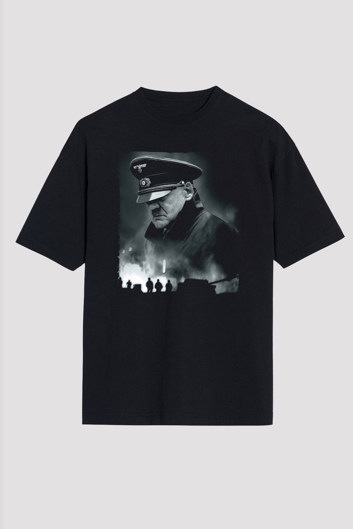 Unisex Çöküş (Downfall) Baskılı Siyah Oversize T-shirt