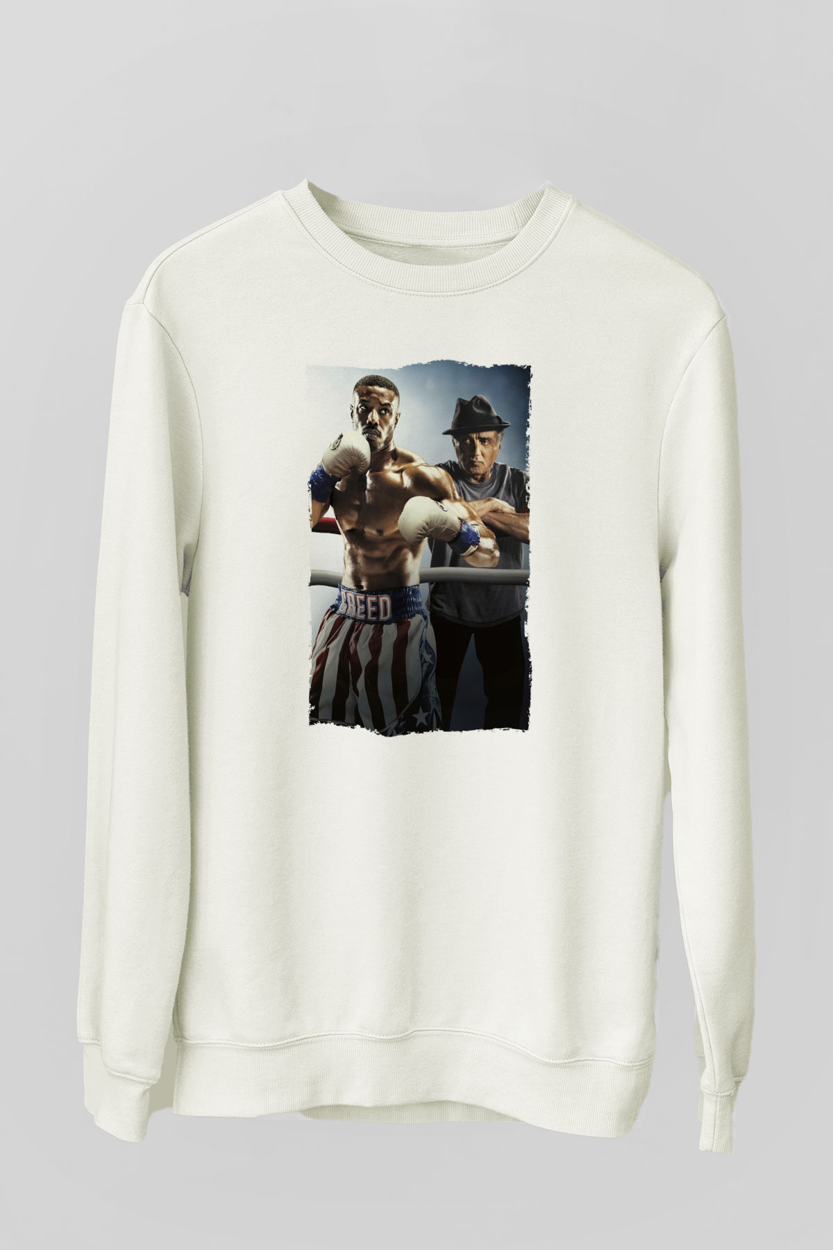 Unisex Creed II Baskılı Beyaz Sweatshirt