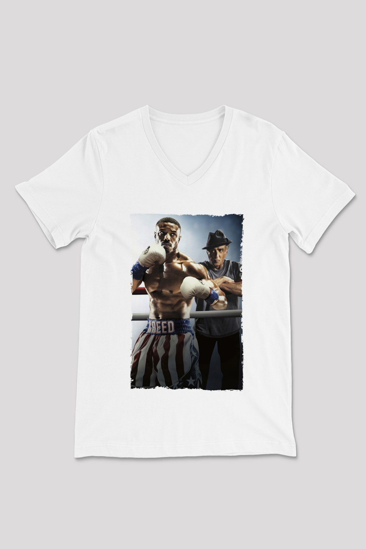 Unisex Creed II Baskılı Beyaz V Yaka Tişört