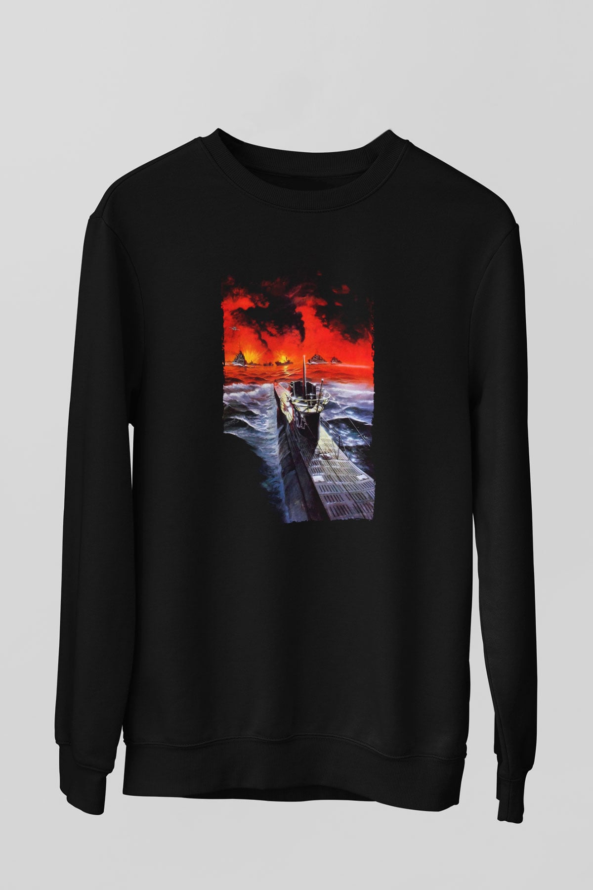 Unisex Das Boot Baskılı Siyah Sweatshirt