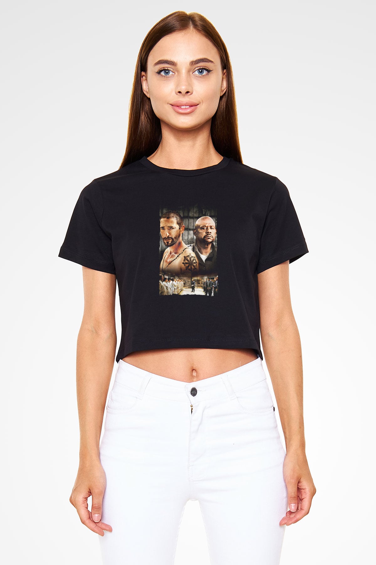 Unisex Deney (The Experiment) Baskılı Siyah Crop Top T-shirt