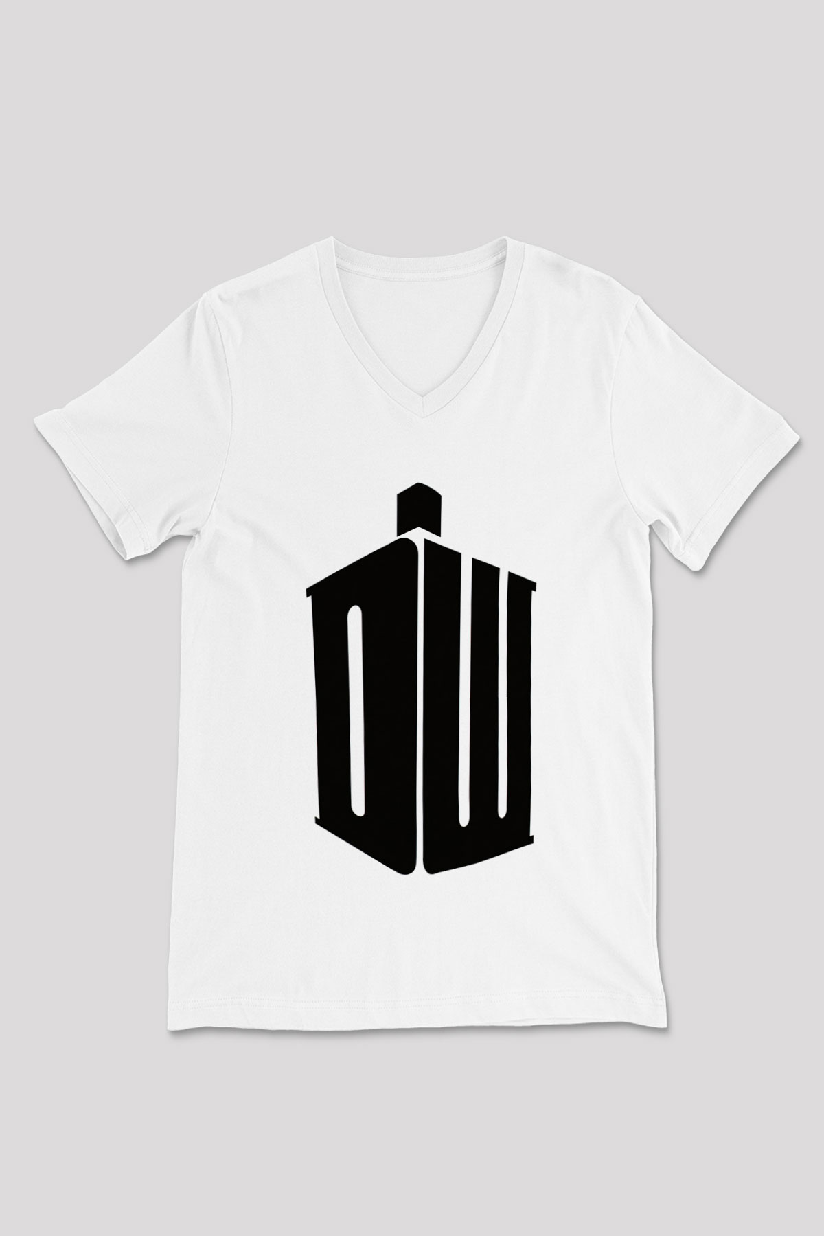Unisex Doctor Who Baskılı Beyaz V Yaka Tişört