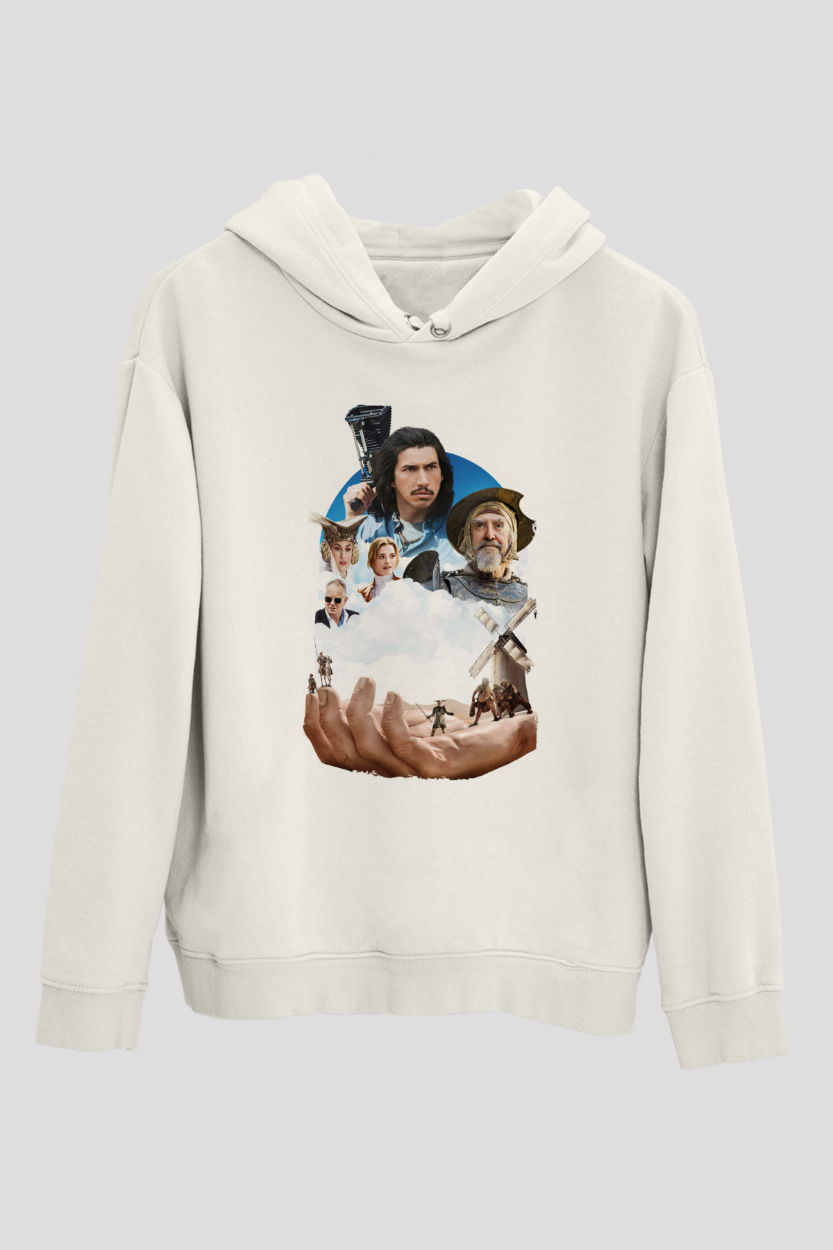 Unisex Don Kişot'u Öldüren Adam (The Man Who Killed Don Quixote) Baskılı Beyaz Kapüşonlu Sweatshirt
