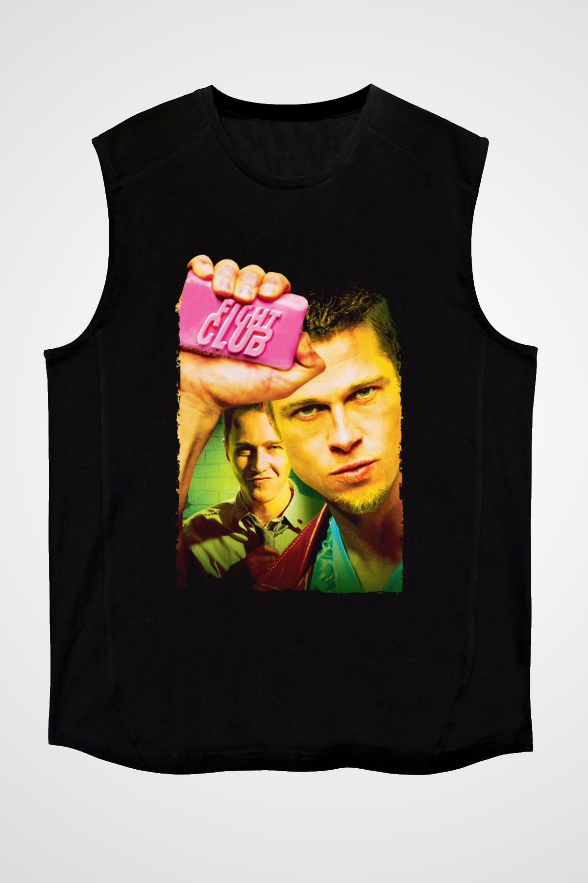Unisex Dövüş Kulübü (Fight Club) Baskılı Siyah Kolsuz T-shirt