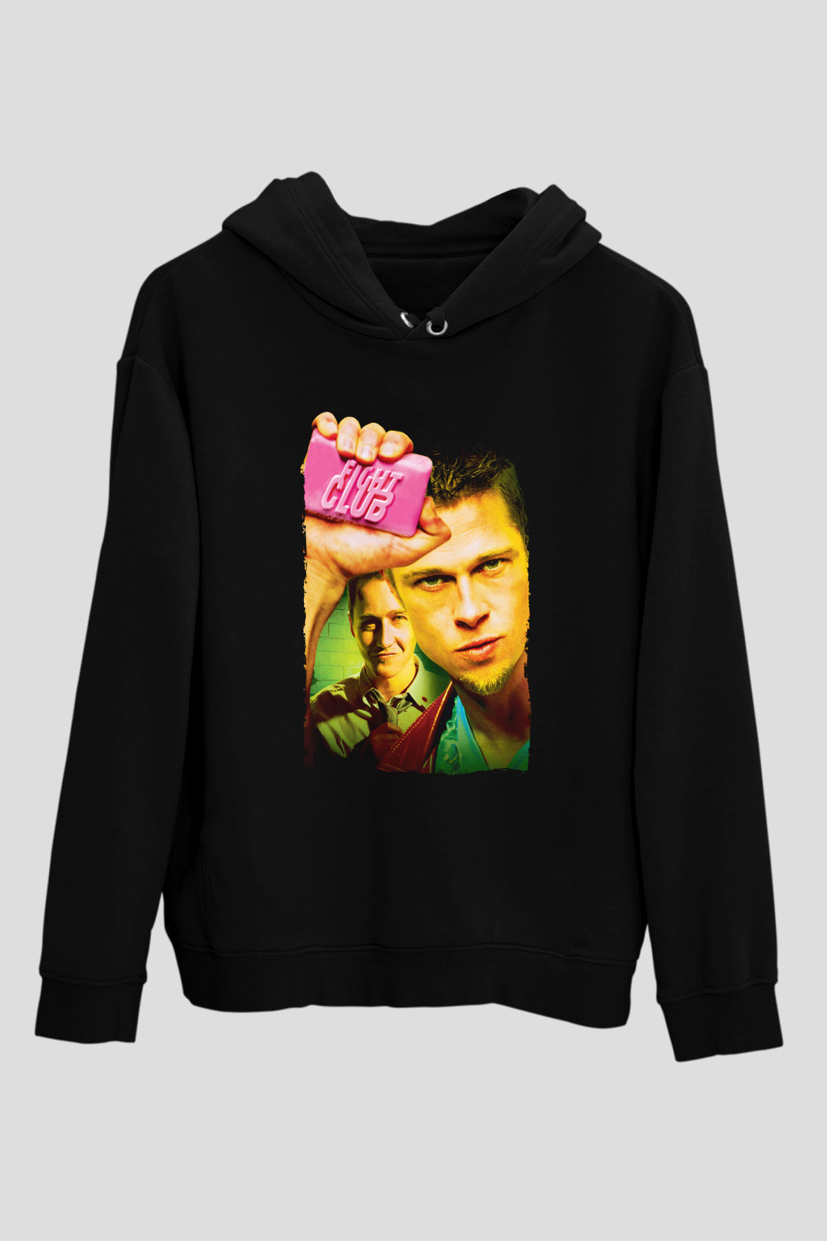 Unisex Dövüş Kulübü (Fight Club) Baskılı Siyah Kapüşonlu Sweatshirt