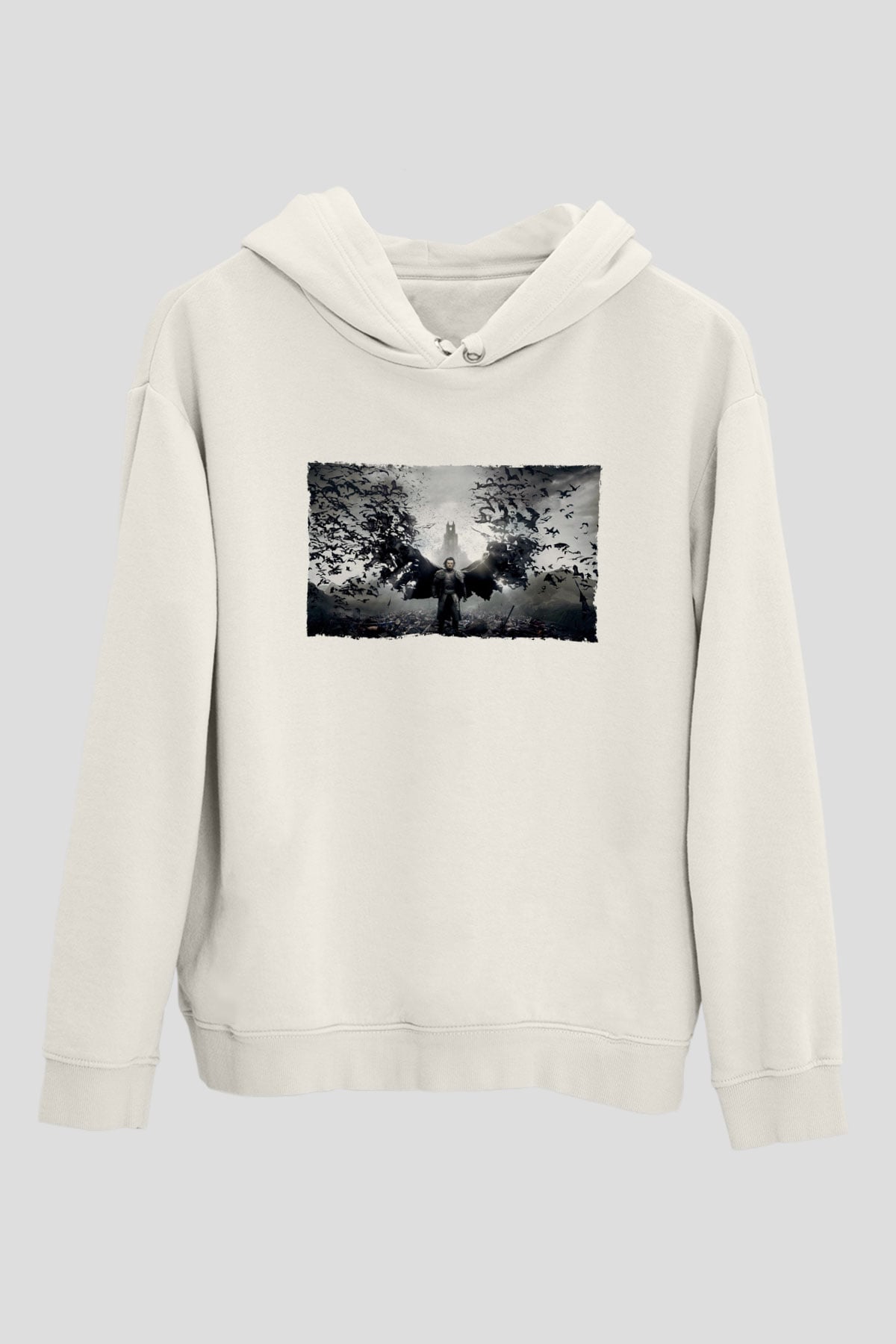 Unisex Dracula Untold Baskılı Beyaz Kapüşonlu Sweatshirt