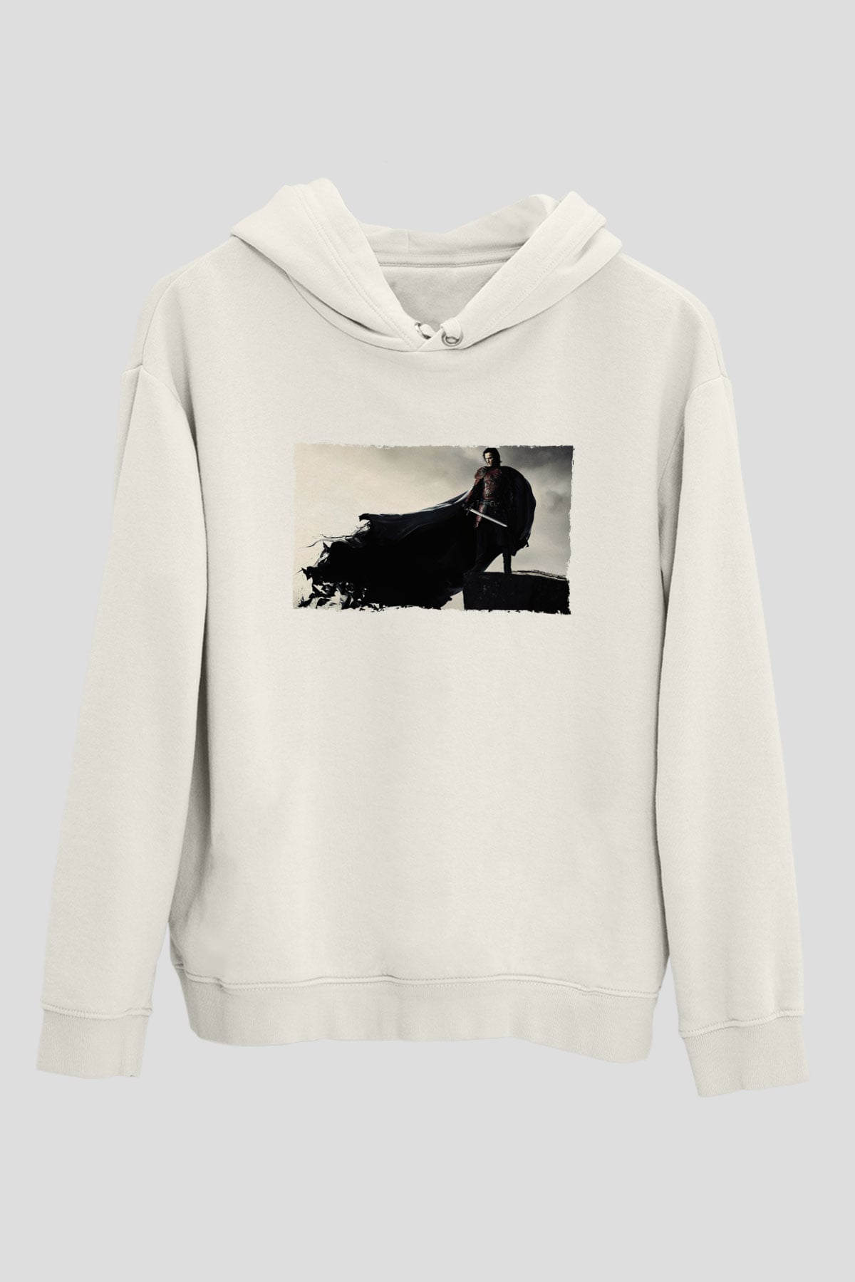 Unisex Dracula Untold Baskılı Beyaz Kapüşonlu Sweatshirt
