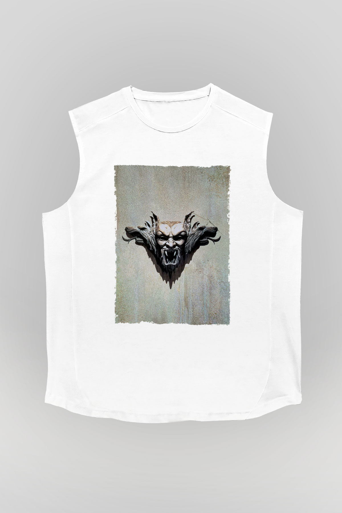 Unisex Drakula Baskılı Beyaz Kolsuz Tshirt