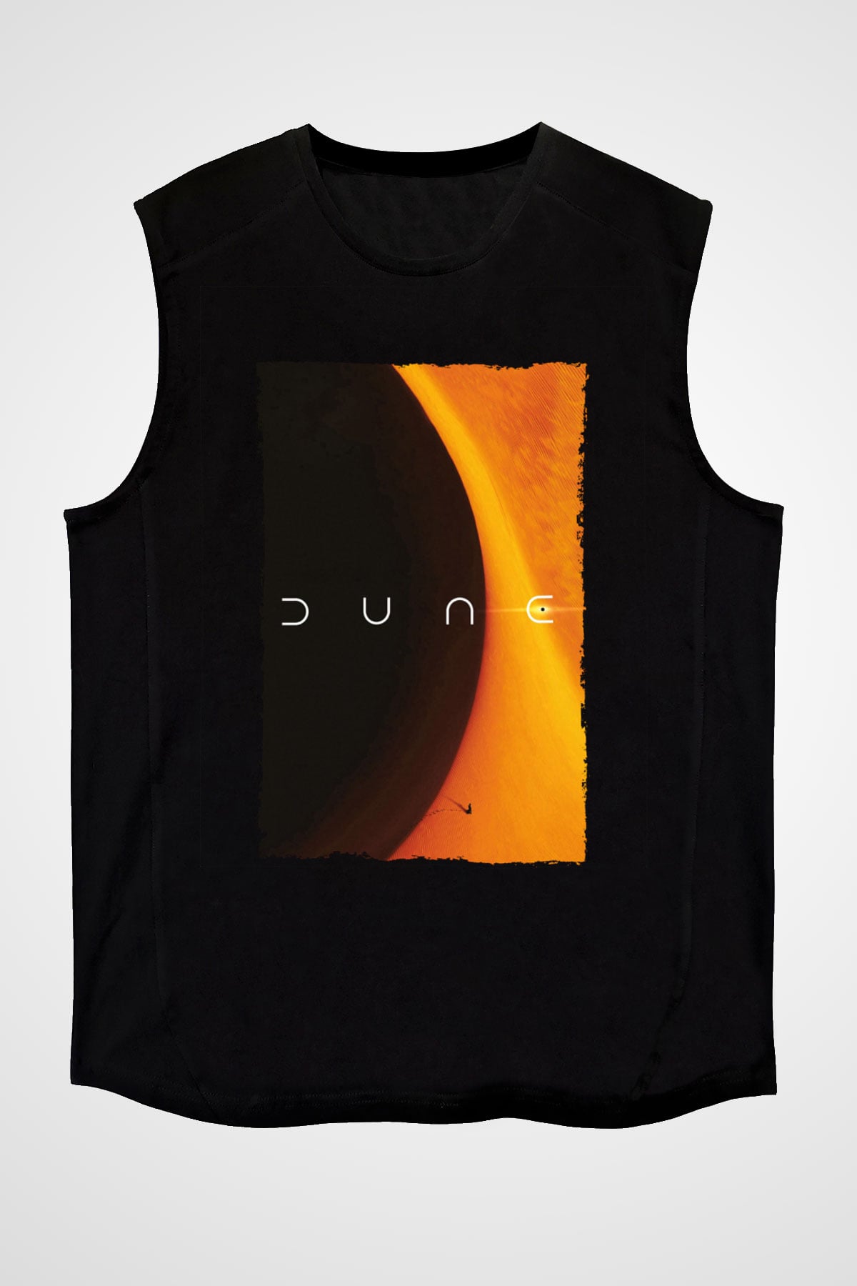 Unisex Dune Baskılı Siyah Kolsuz T-shirt
