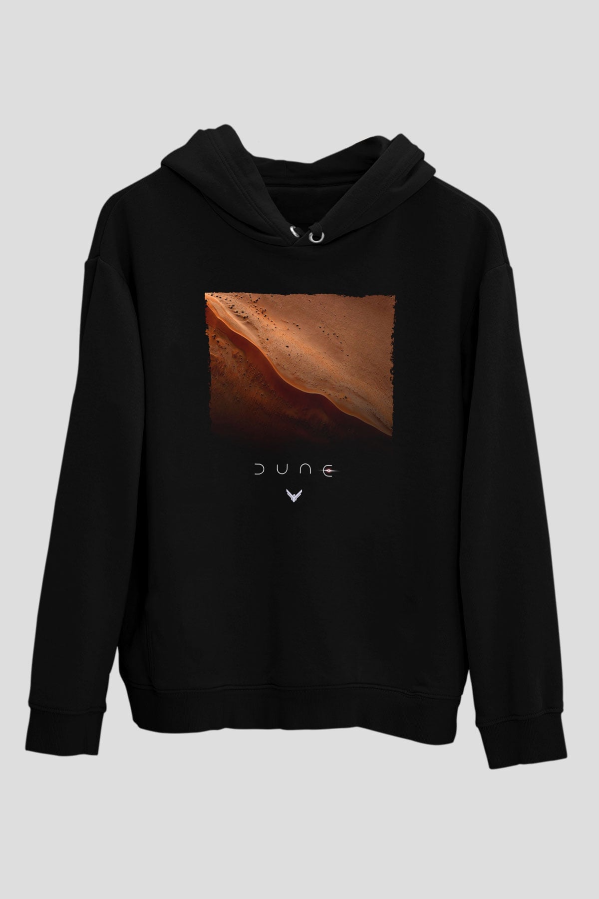 Unisex Dune Çöl Gezegeni (Dune) Baskılı Siyah Kapüşonlu Sweatshirt