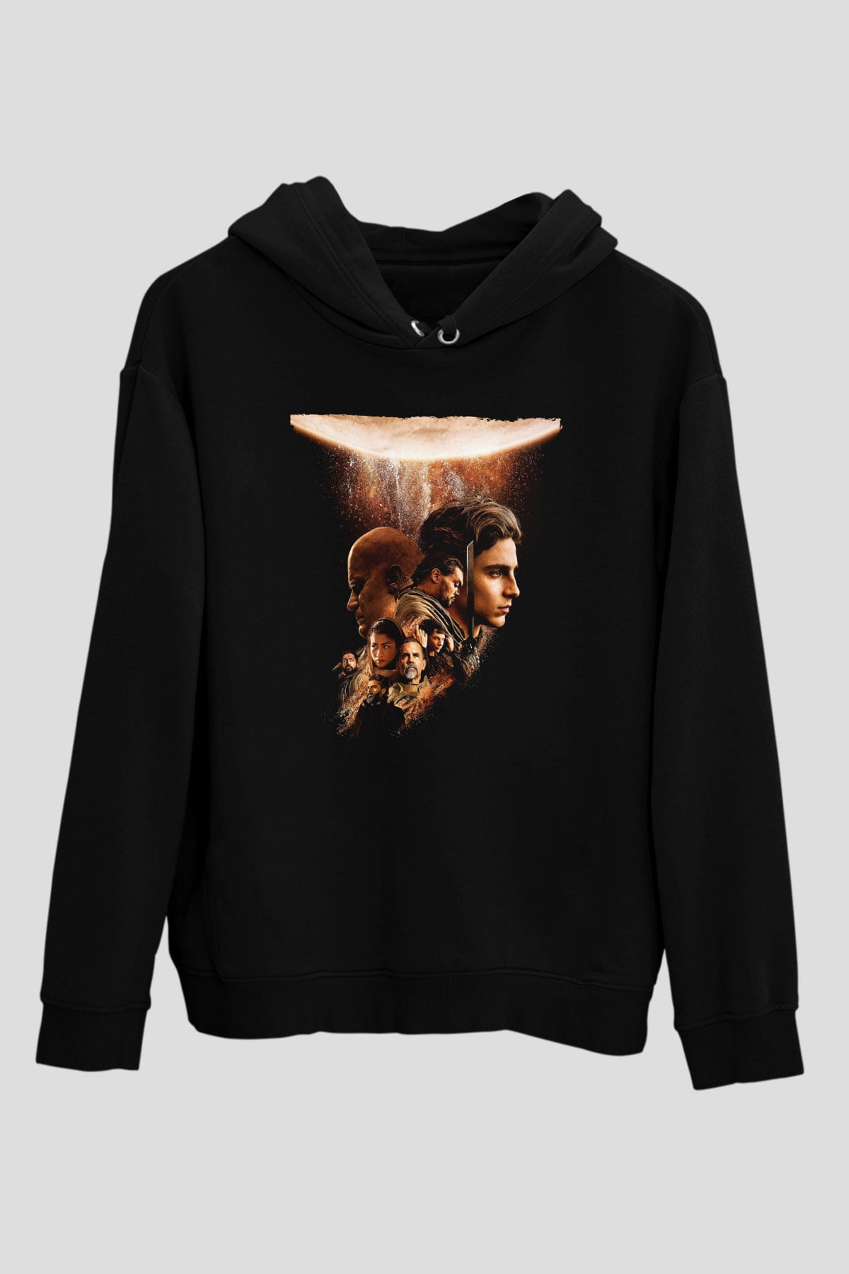Unisex Dune Part Two Baskılı Siyah Kapüşonlu Sweatshirt