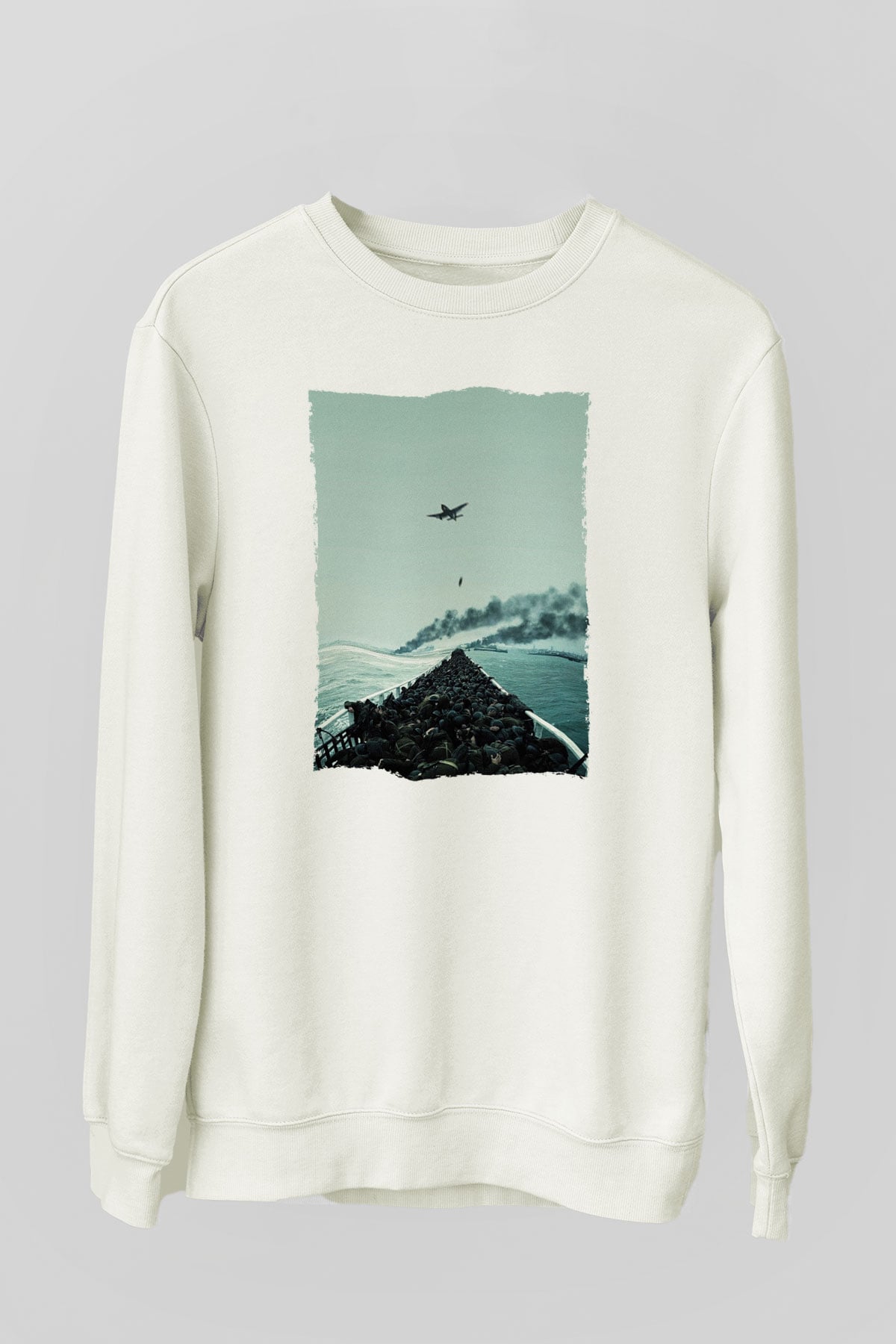 Unisex Dunkirk Baskılı Beyaz Sweatshirt