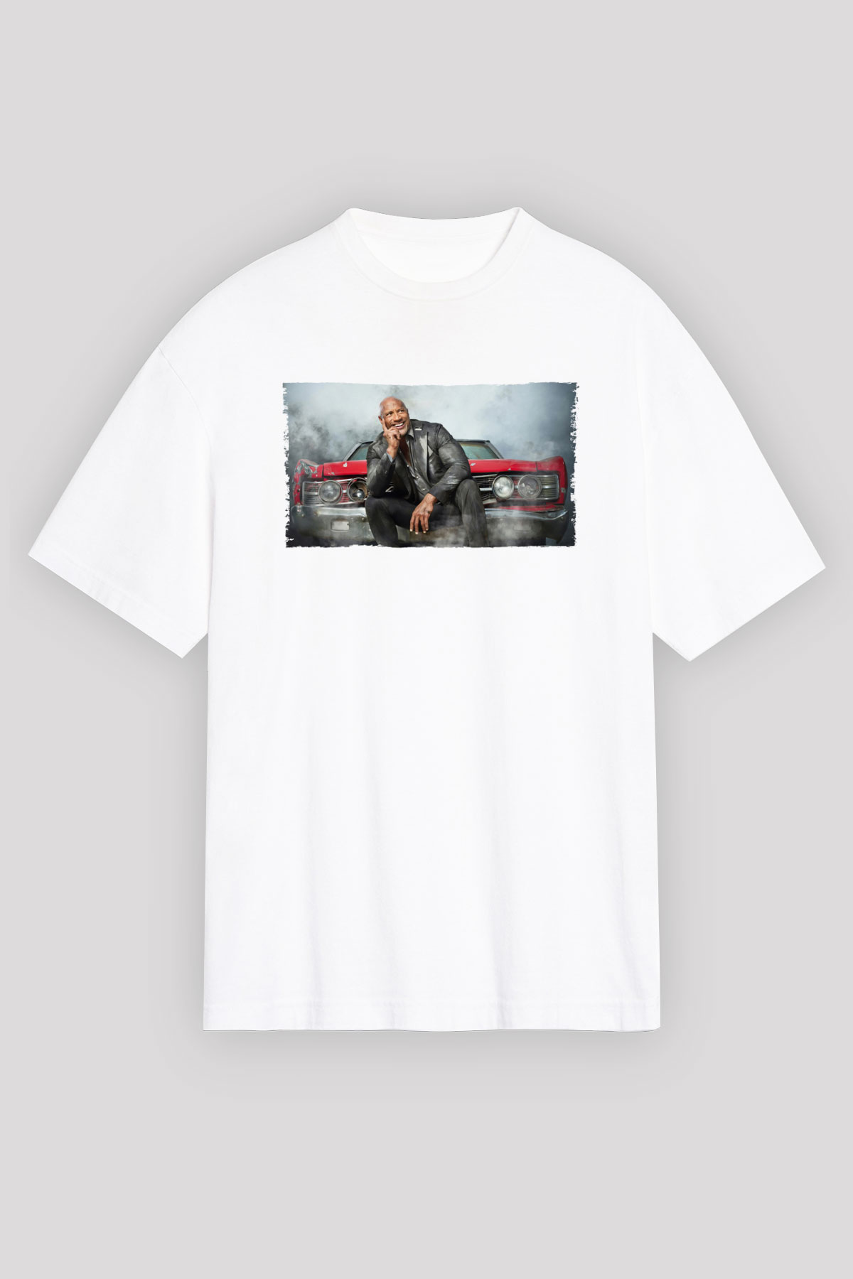 Unisex Dwayne Johnson as Luke Hobbs in Fast and Furious Baskılı Beyaz Oversize Oversize T-shirt