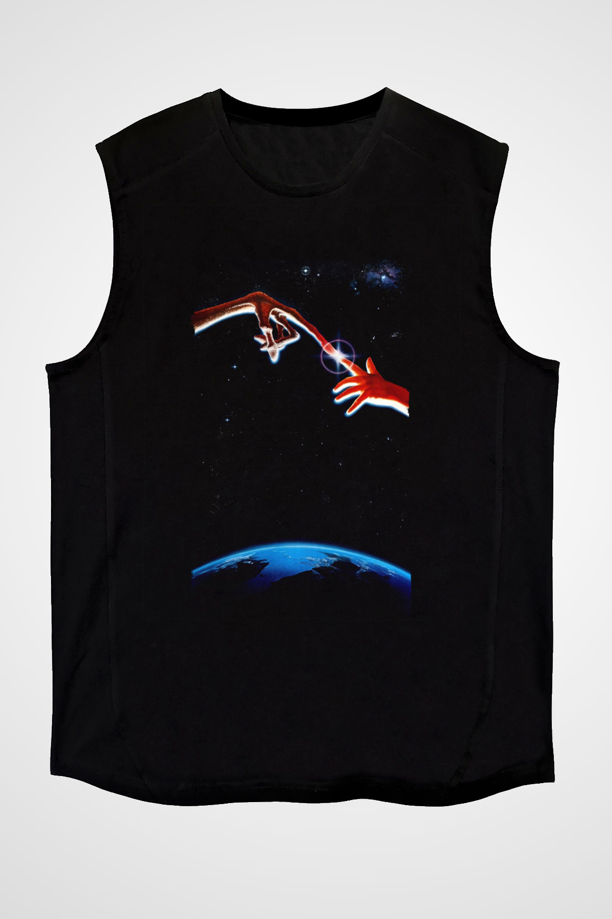 Unisex E.T. (E.T. the Extra-Terrestrial) Baskılı Siyah Kolsuz T-shirt