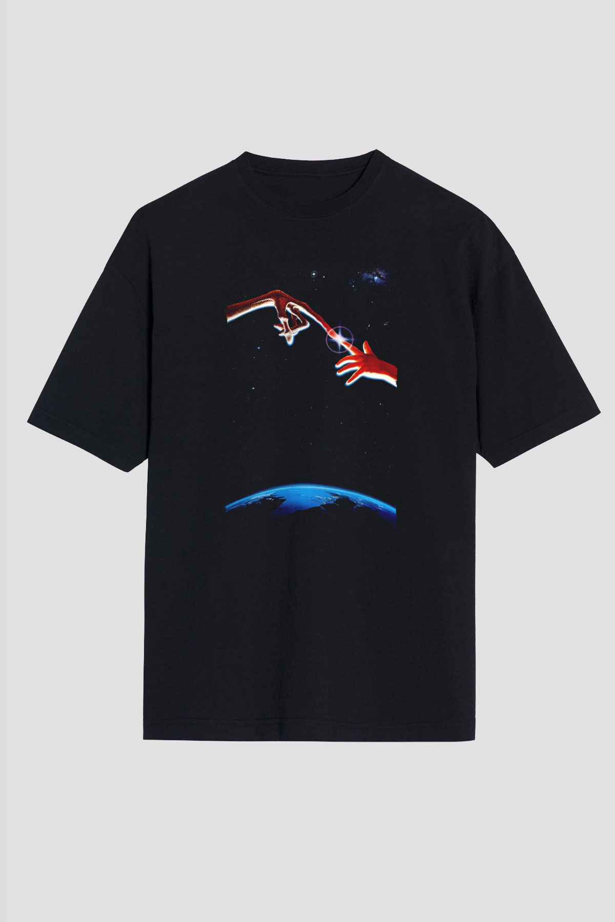 Unisex E.T. (E.T. the Extra-Terrestrial) Baskılı Siyah Oversize T-shirt