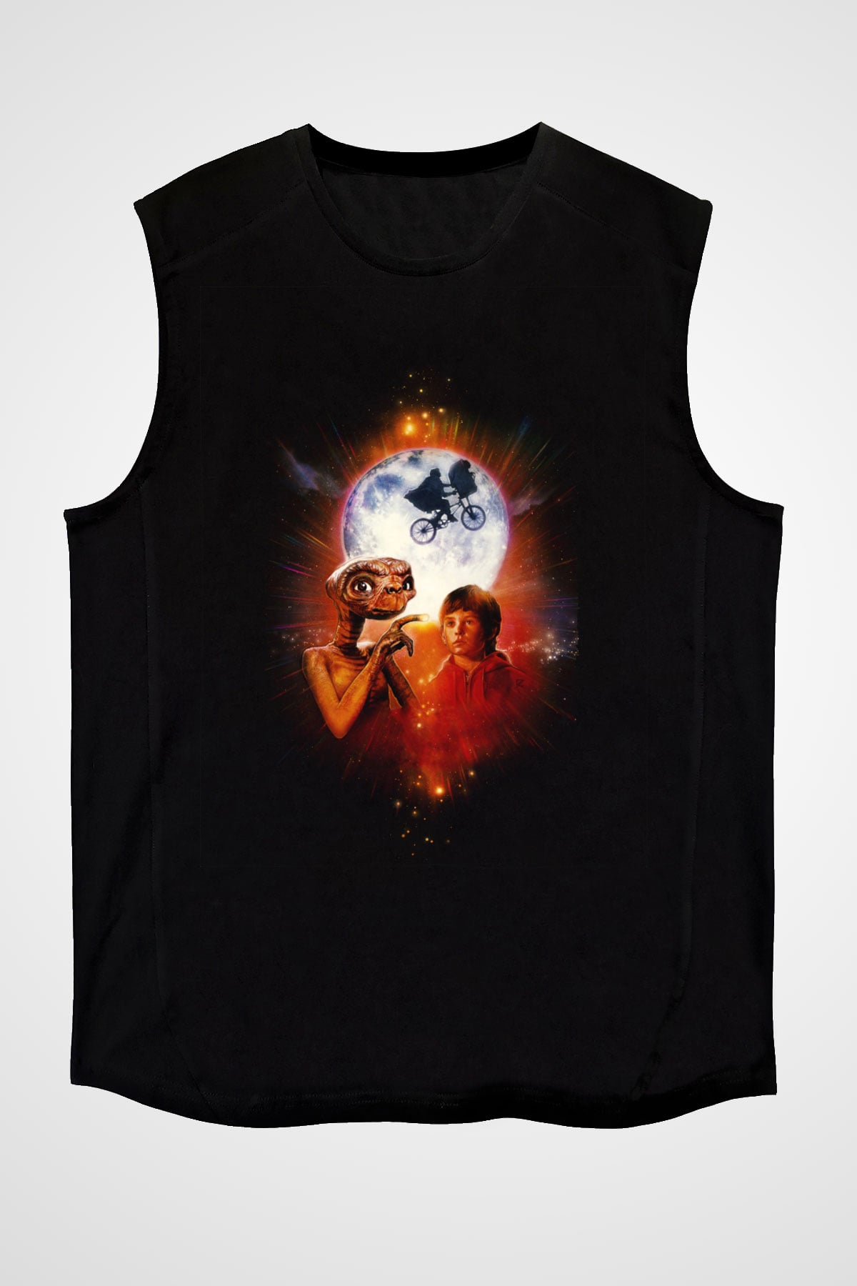 Unisex E.T. (E.T. the Extra-Terrestrial) Baskılı Siyah Kolsuz Tişört