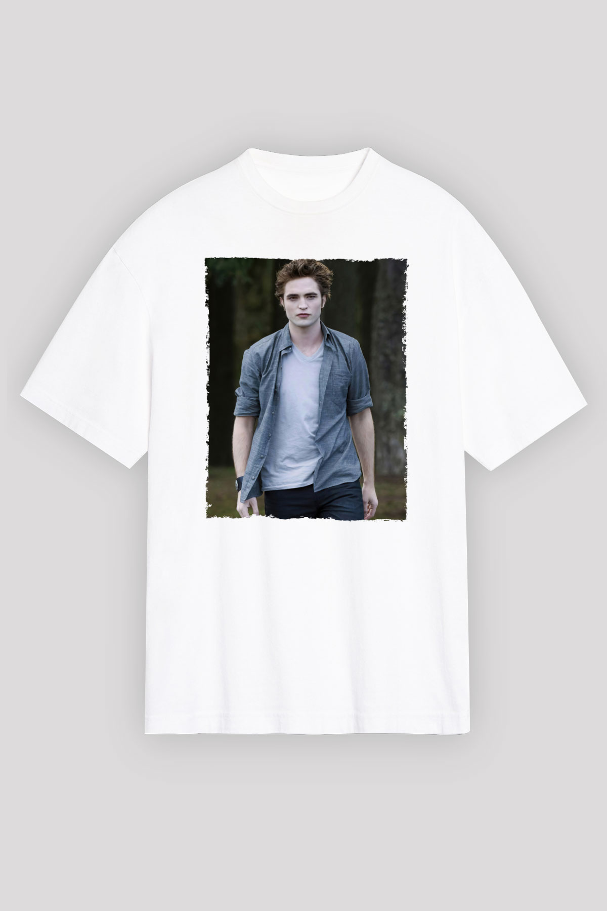 Unisex Edward Cullen Baskılı Beyaz Oversize Oversize T-shirt