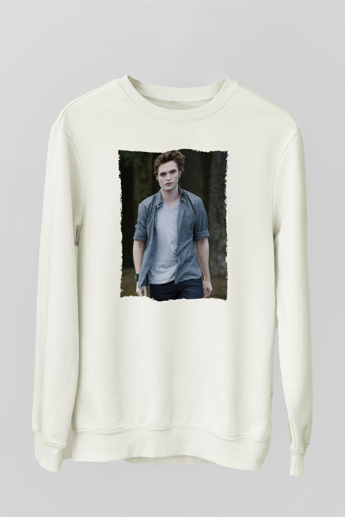 Unisex Edward Cullen Baskılı Beyaz Sweatshirt