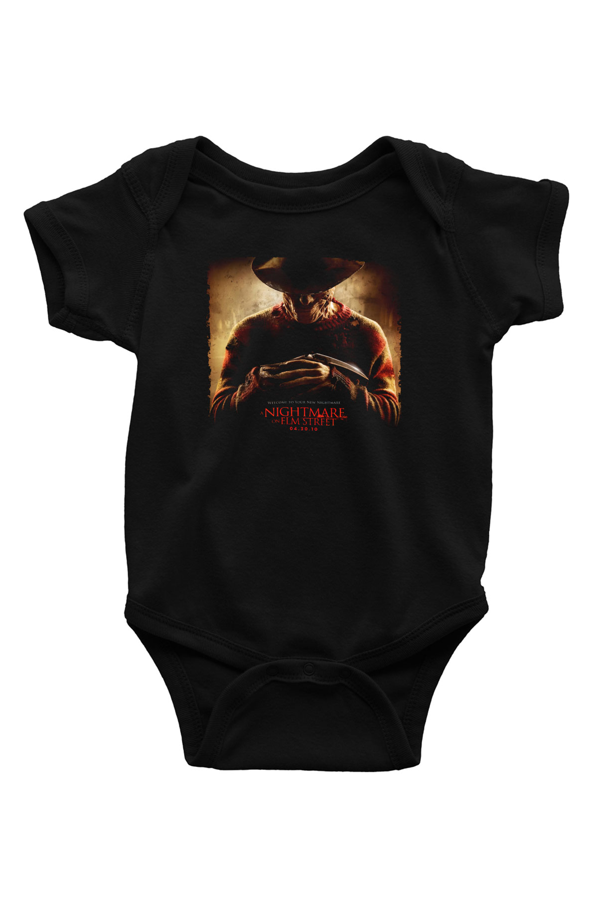 Unisex Elm Sokağında Kâbus (A Nightmare on Elm Street) Baskılı Siyah Bebek Body - Zıbın