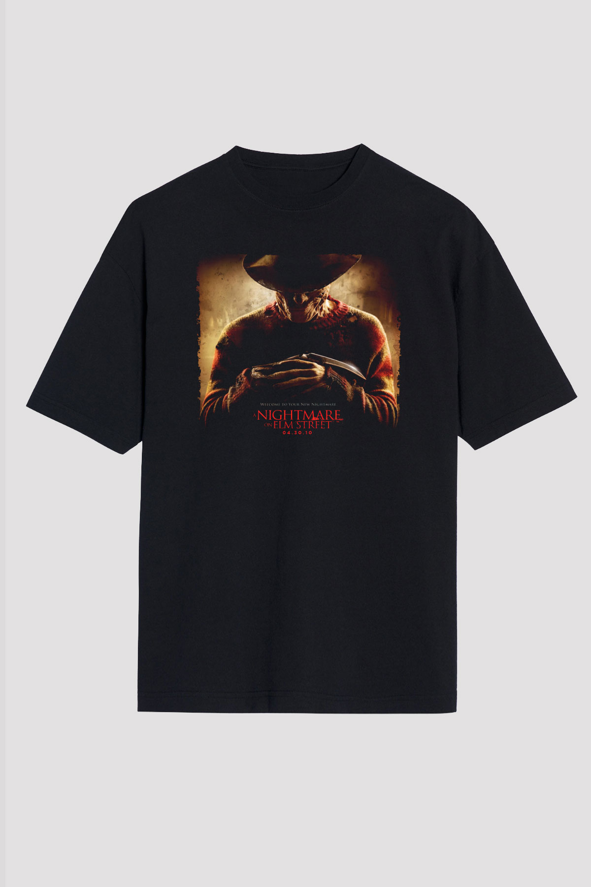 Unisex Elm Sokağında Kâbus (A Nightmare on Elm Street) Baskılı Siyah Oversize Tişört