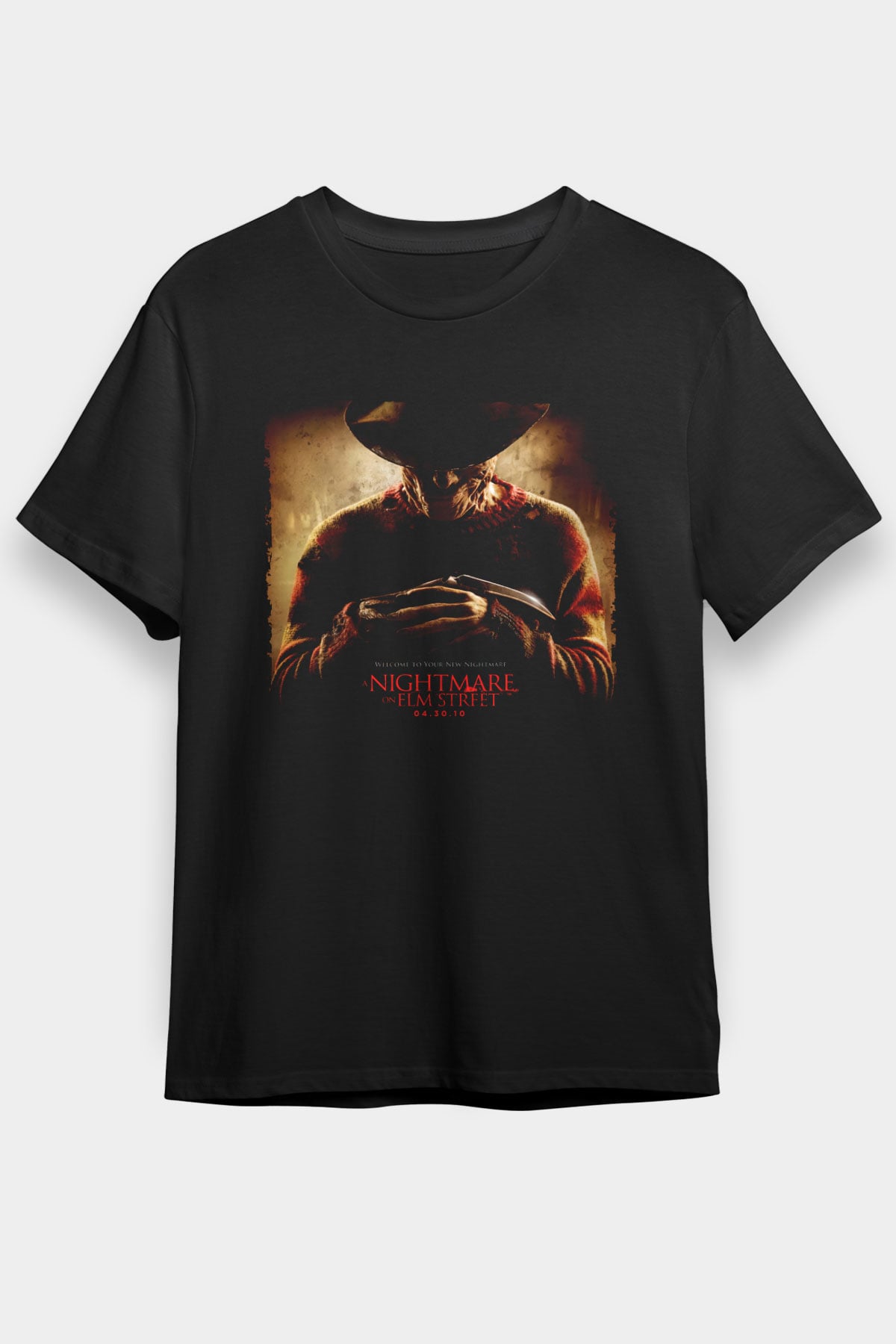 Unisex Elm Sokağında Kâbus (A Nightmare on Elm Street) Baskılı Siyah Tişört