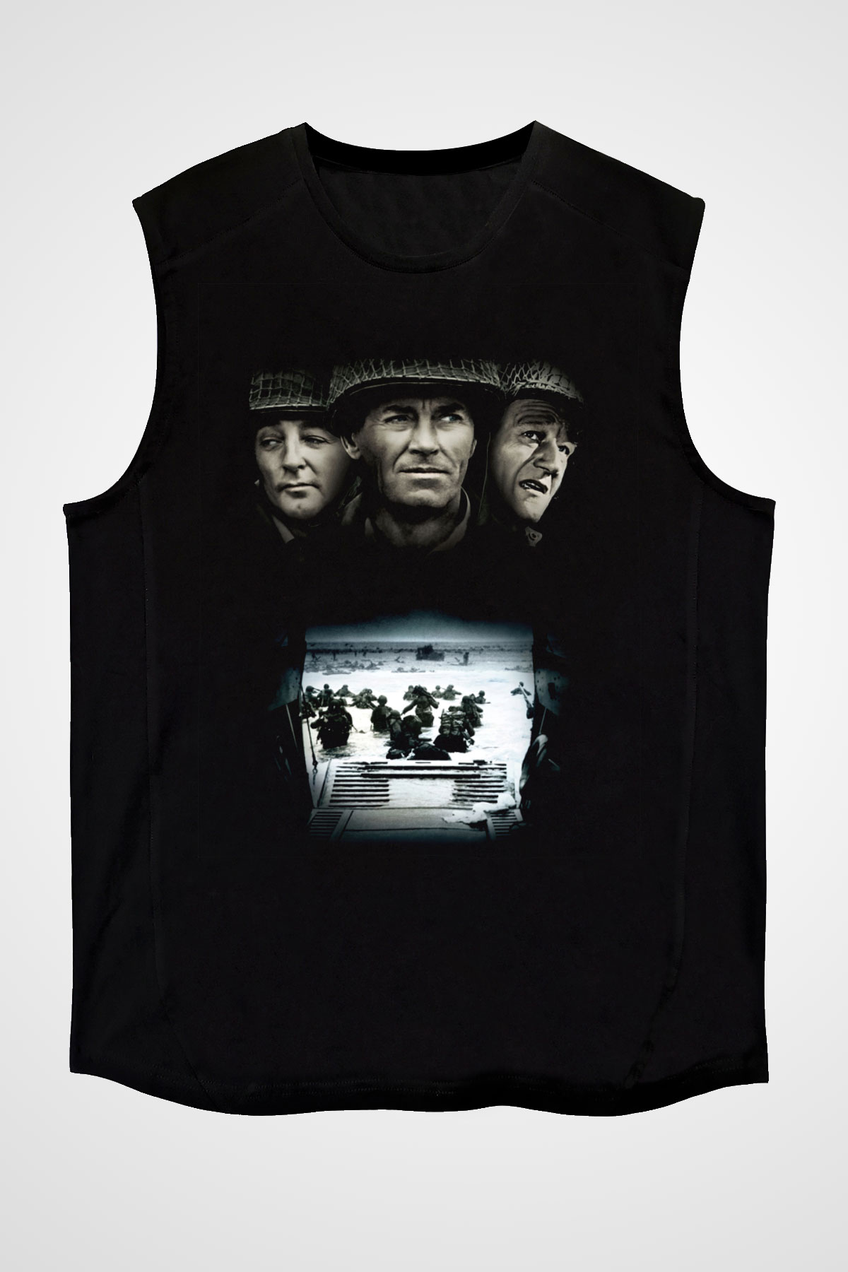 Unisex En Uzun Gün (The Longest Day) Baskılı Siyah Kolsuz T-shirt