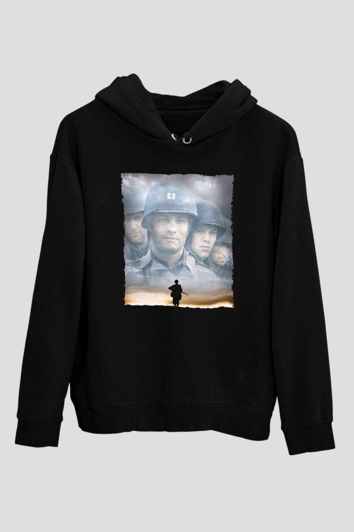 Unisex Er Ryan'ı Kurtarmak (Saving Private Ryan) Baskılı Siyah Kapüşonlu Sweatshirt