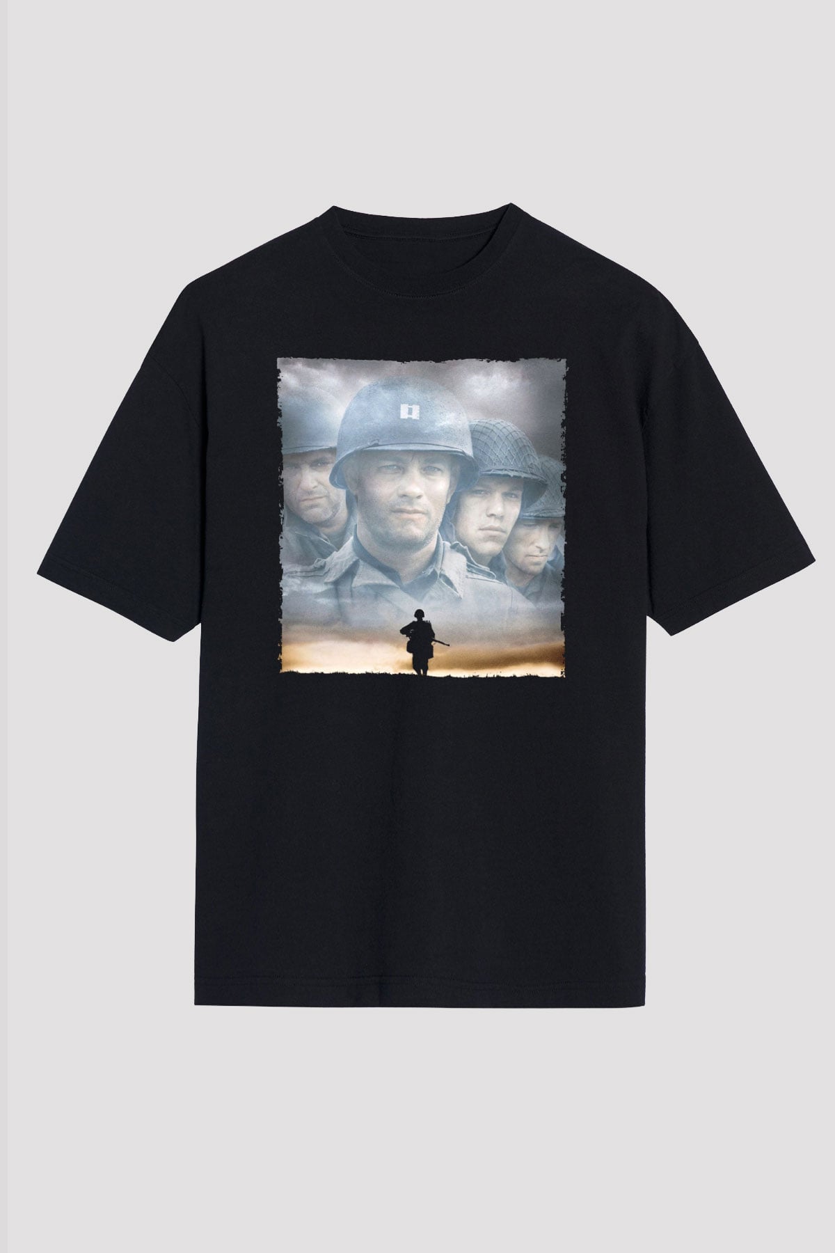 Unisex Er Ryan'ı Kurtarmak (Saving Private Ryan) Baskılı Siyah Oversize Tişört