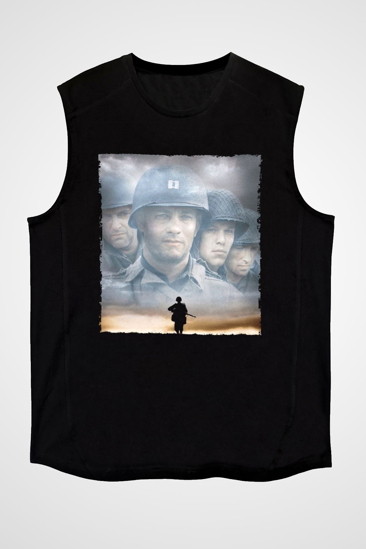 Unisex Er Ryan'ı Kurtarmak (Saving Private Ryan) Baskılı Siyah Kolsuz Tişört