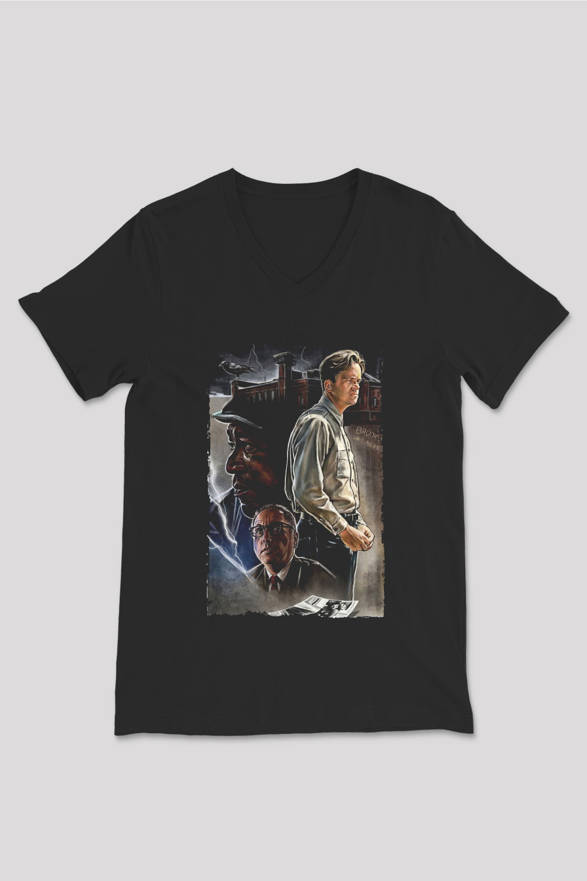 Unisex Esaretin Bedeli (The Shawshank Redemption) Baskılı Siyah V Yaka T-shirt