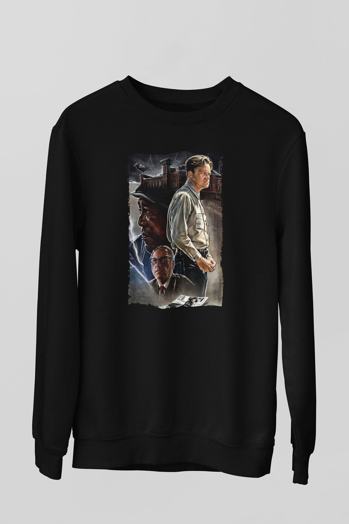 Unisex Esaretin Bedeli (The Shawshank Redemption) Baskılı Siyah Sweatshirt