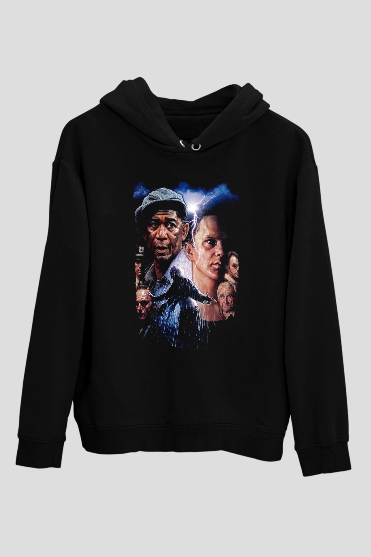 Unisex Esaretin Bedeli (The Shawshank Redemption) Baskılı Siyah Kapüşonlu Sweatshirt