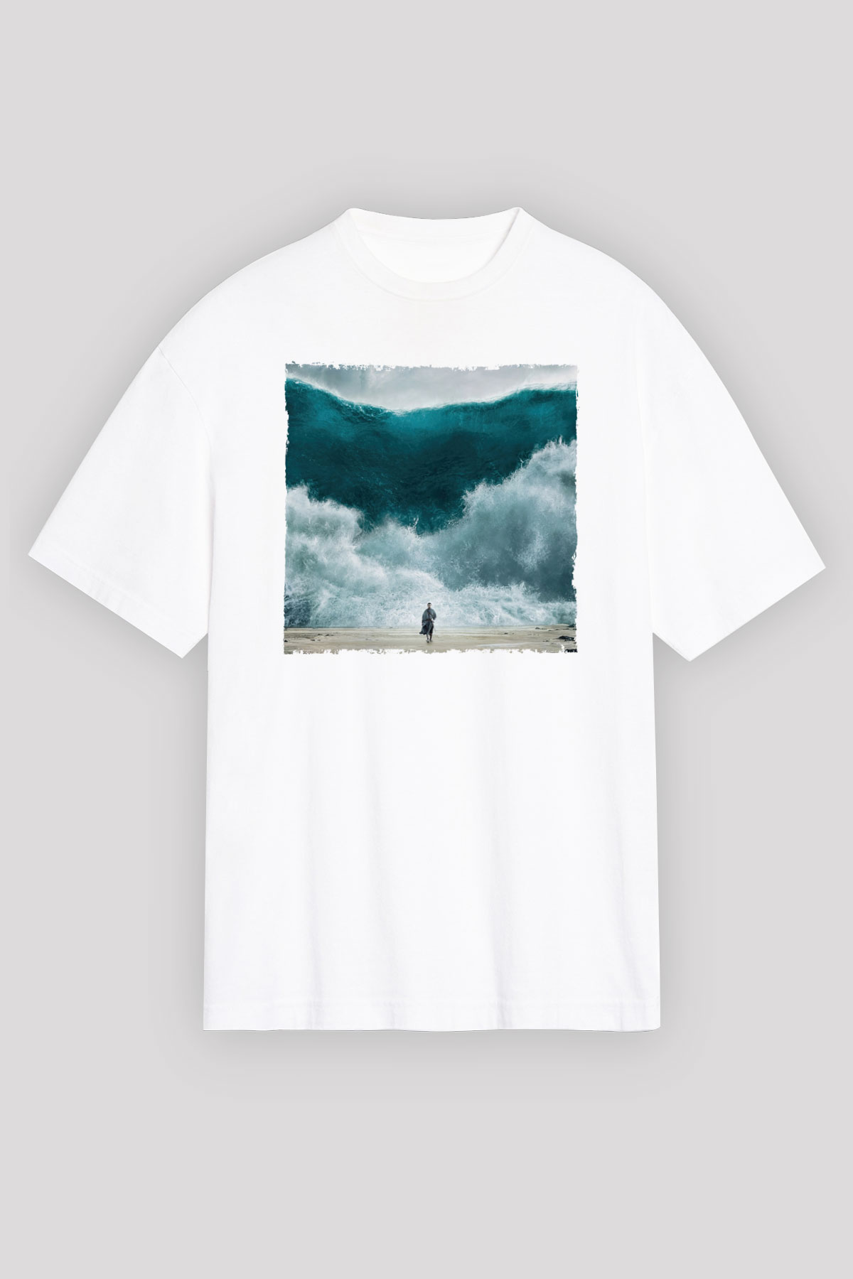 Unisex Exodus Gods and Kings Baskılı Beyaz Oversize Oversize T-shirt