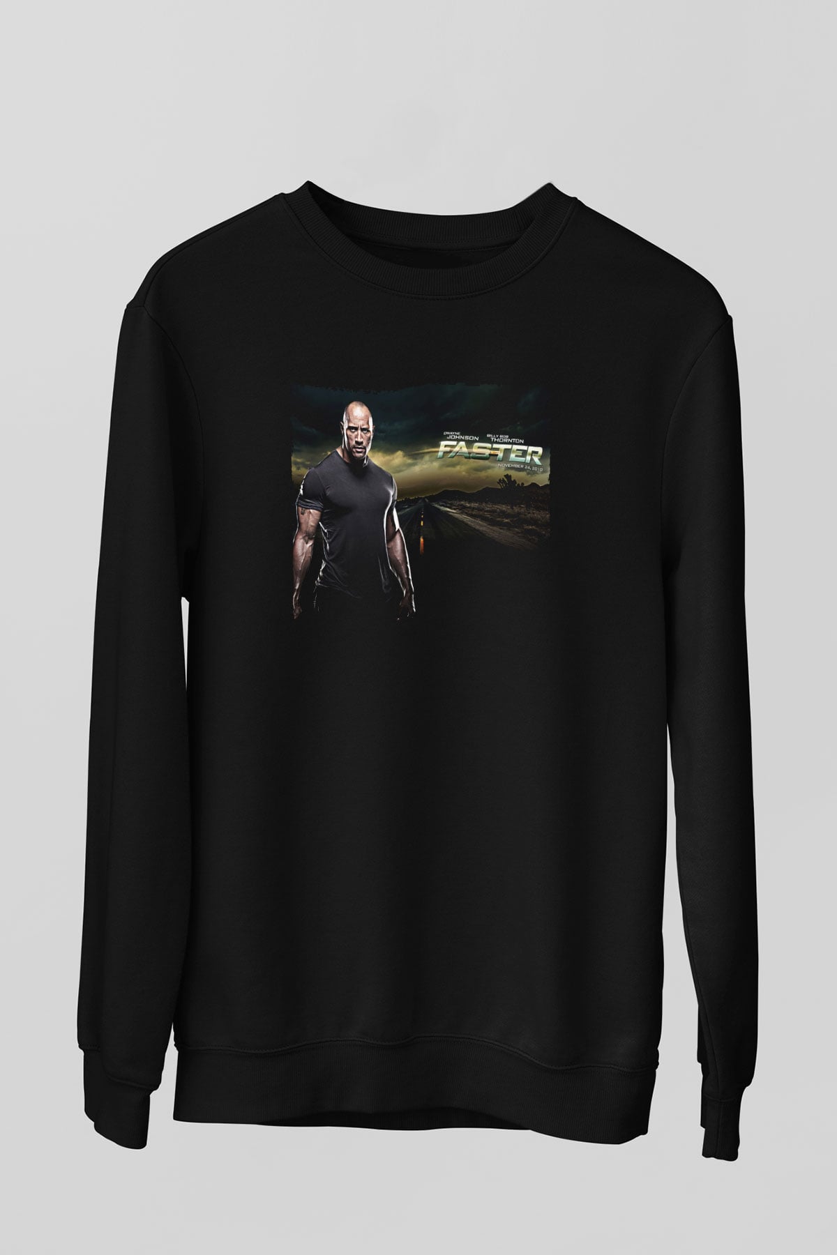 Unisex Faster Baskılı Siyah Sweatshirt