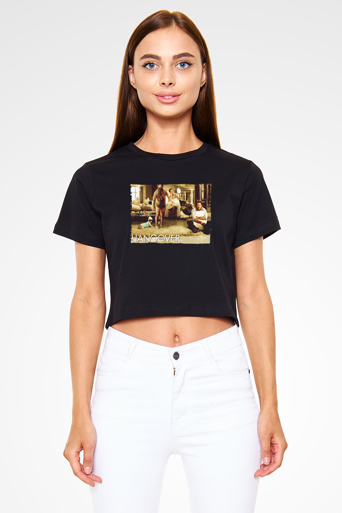 Unisex Felekten Bir Gece (The Hangover) Baskılı Siyah Crop Top Tshirt