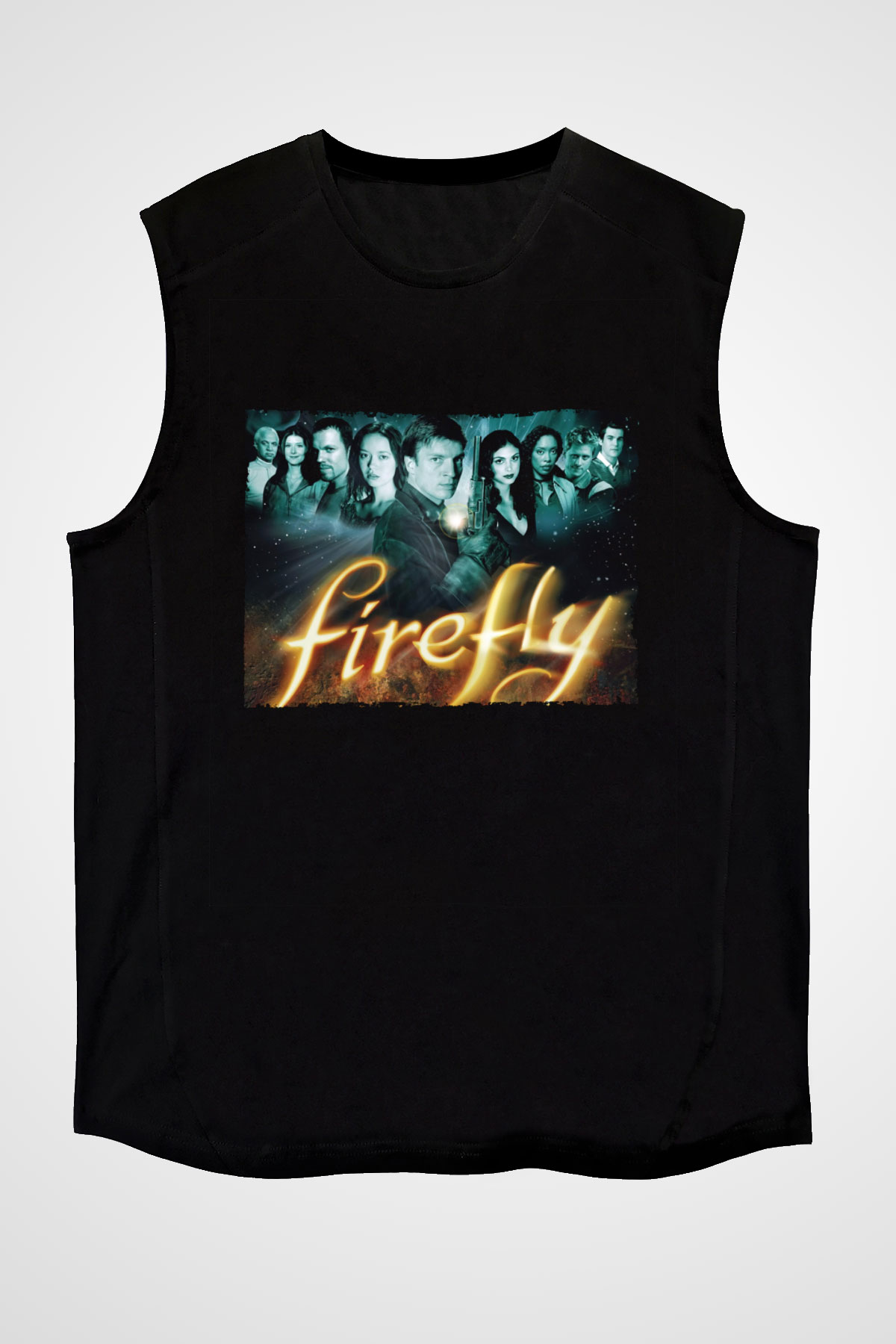 Unisex Firefly Baskılı Siyah Unisex Kolsuz Tişört
