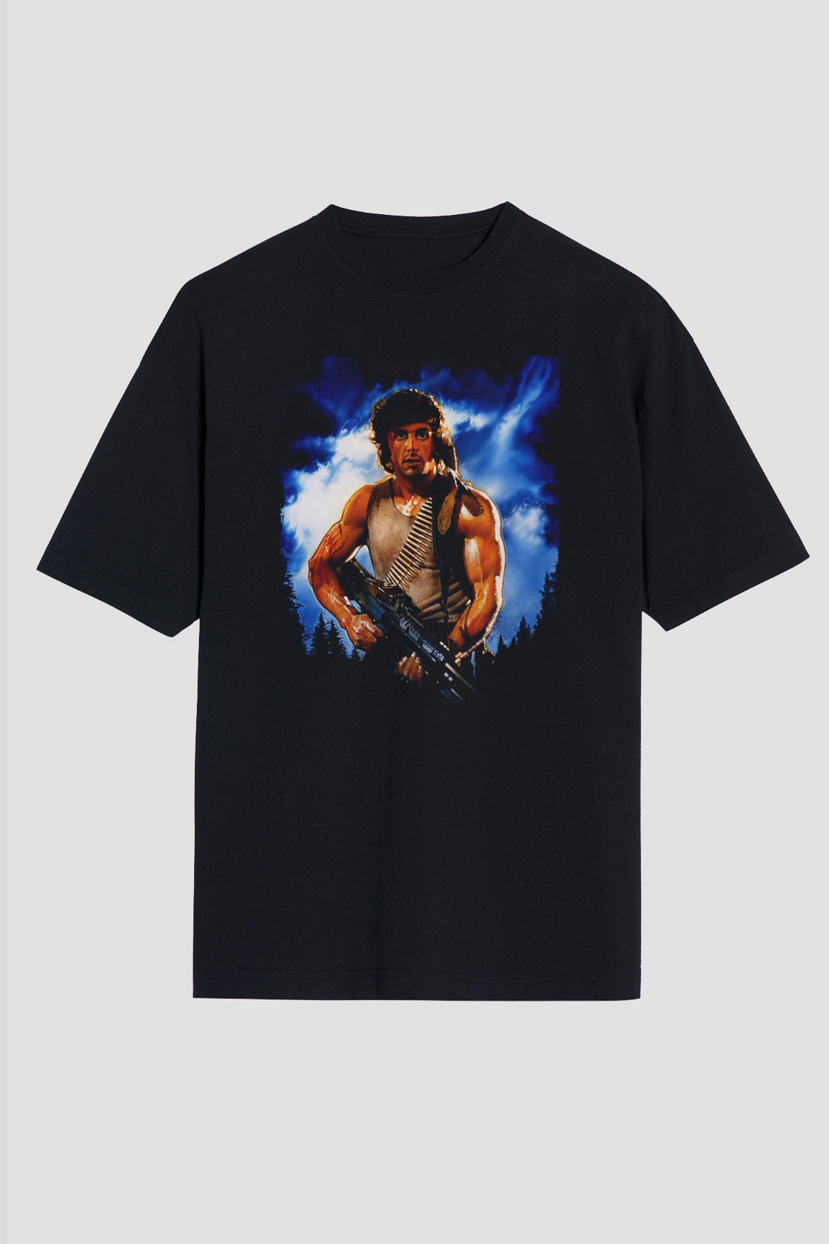 Unisex First Blood Baskılı Siyah Oversize Tshirt
