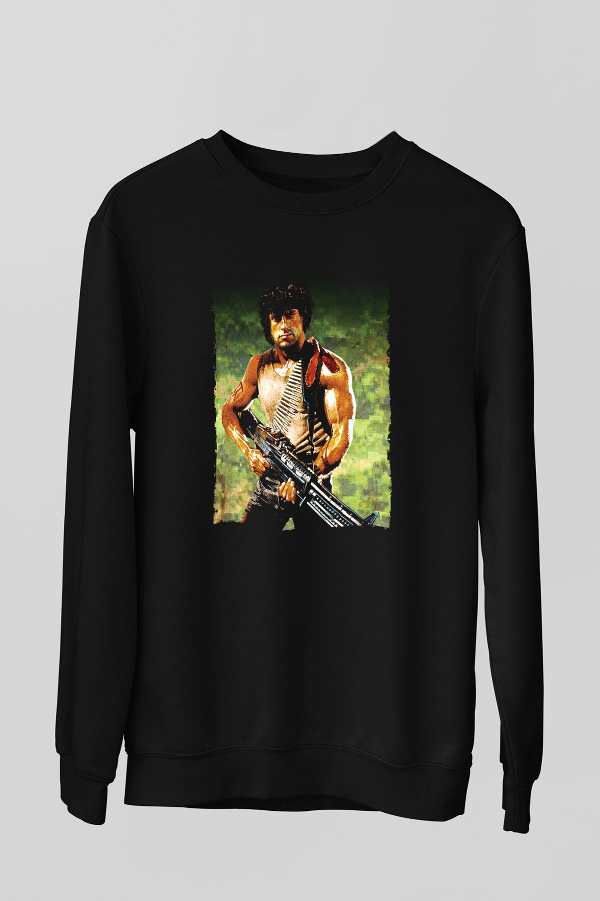 Unisex First Blood Baskılı Siyah Sweatshirt