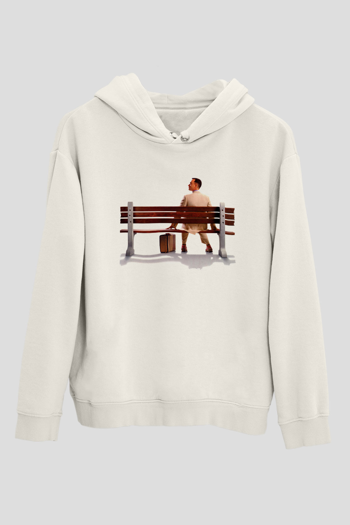 Unisex Forrest Gump Baskılı Beyaz Kapüşonlu Sweatshirt