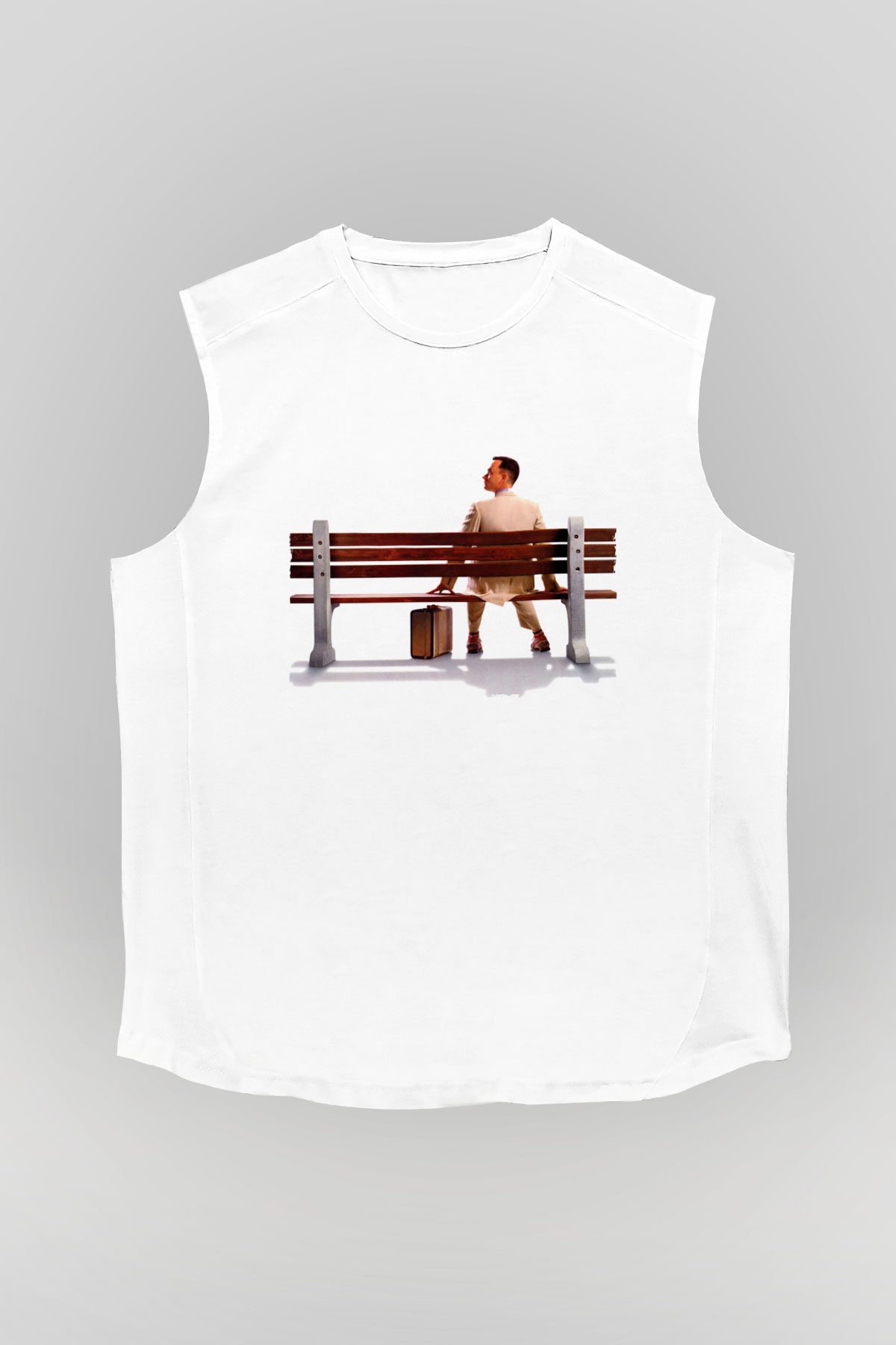 Unisex Forrest Gump Baskılı Beyaz Kolsuz Tişört