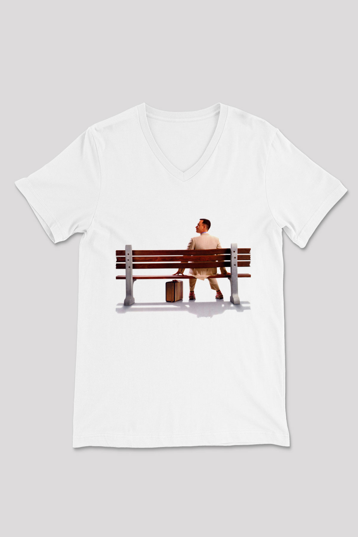 Unisex Forrest Gump Baskılı Beyaz V Yaka Tişört