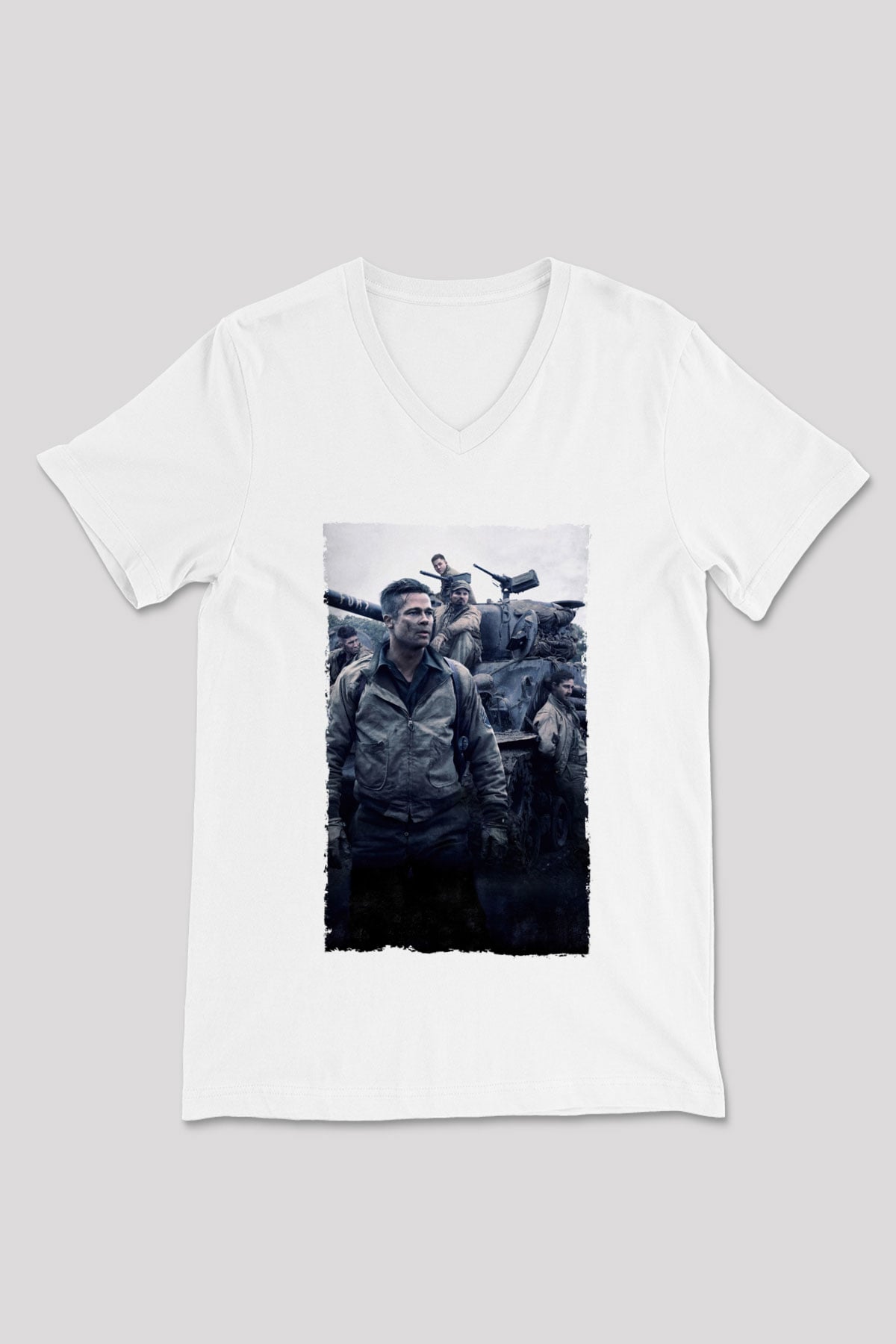 Unisex Fury Baskılı Beyaz V Yaka Tshirt