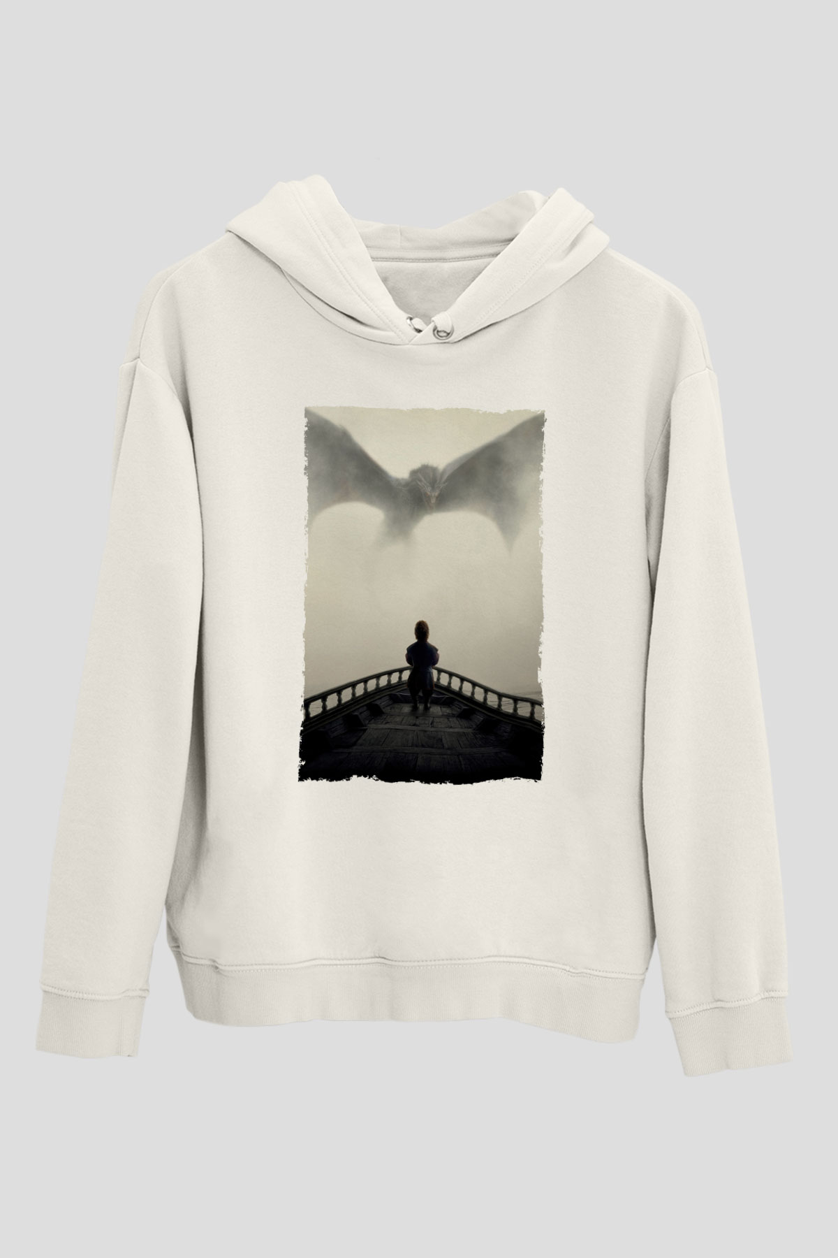 Unisex Game of Thrones Baskılı Beyaz Kapüşonlu Sweatshirt
