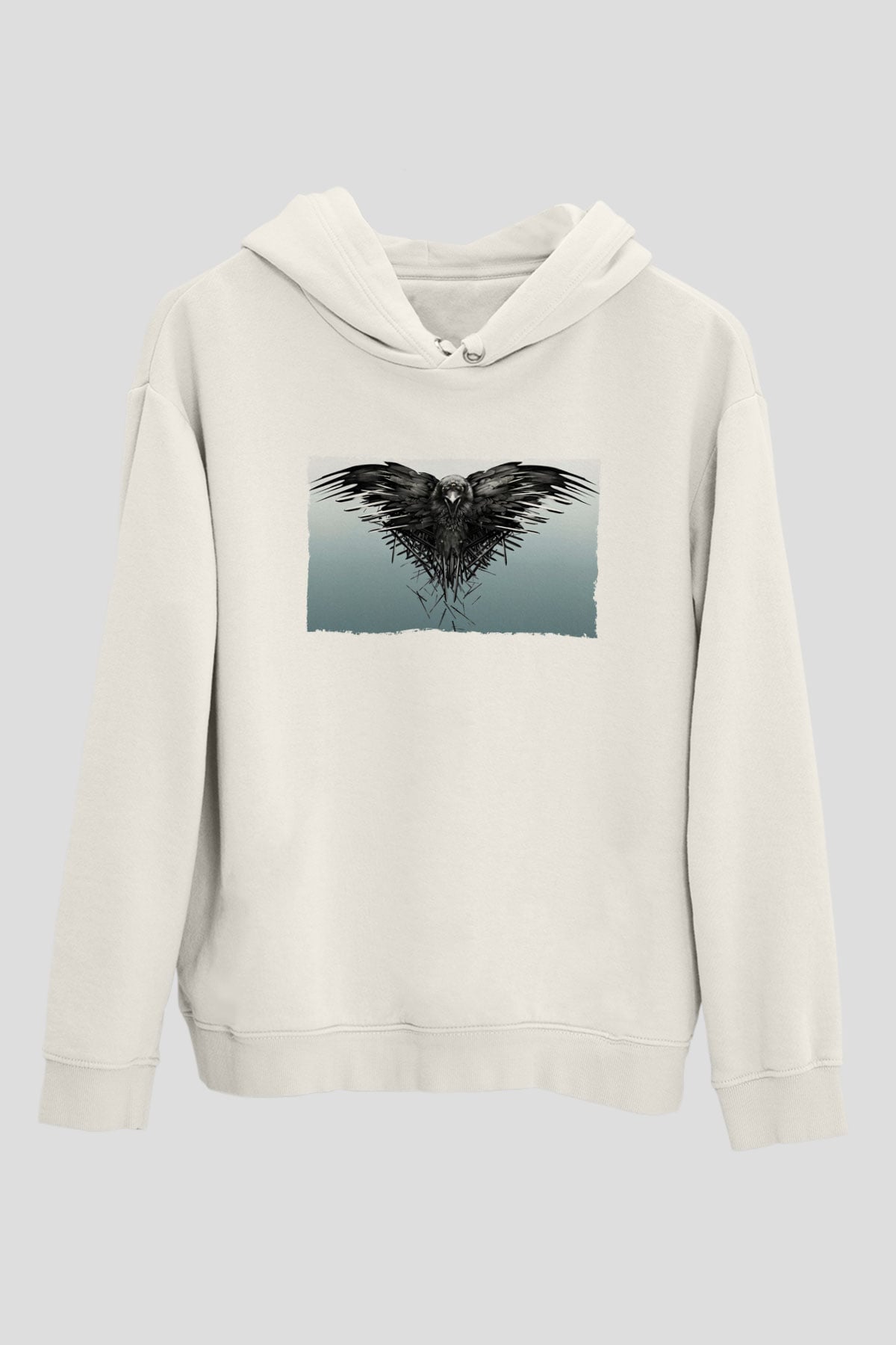 Unisex Game of Thrones Baskılı Beyaz Kapüşonlu Sweatshirt