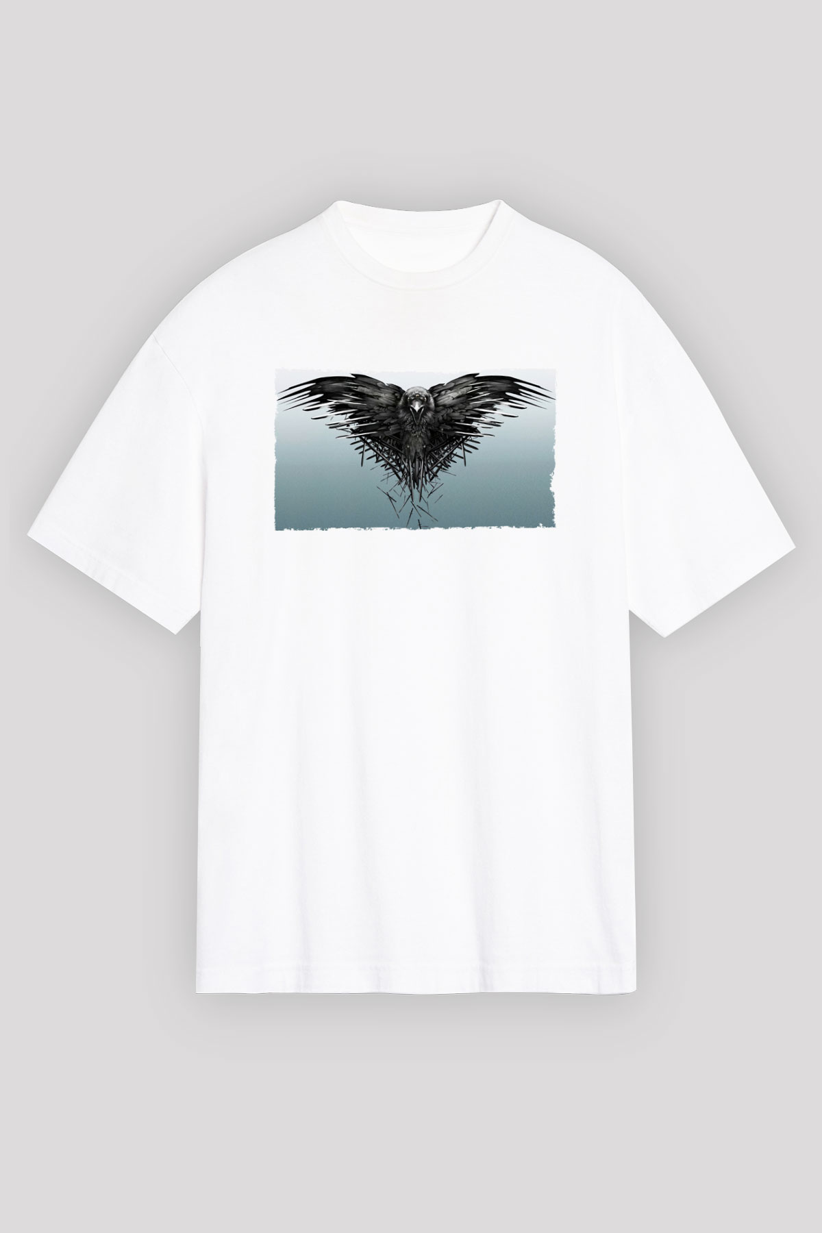 Unisex Game of Thrones Baskılı Beyaz Oversize Oversize T-shirt