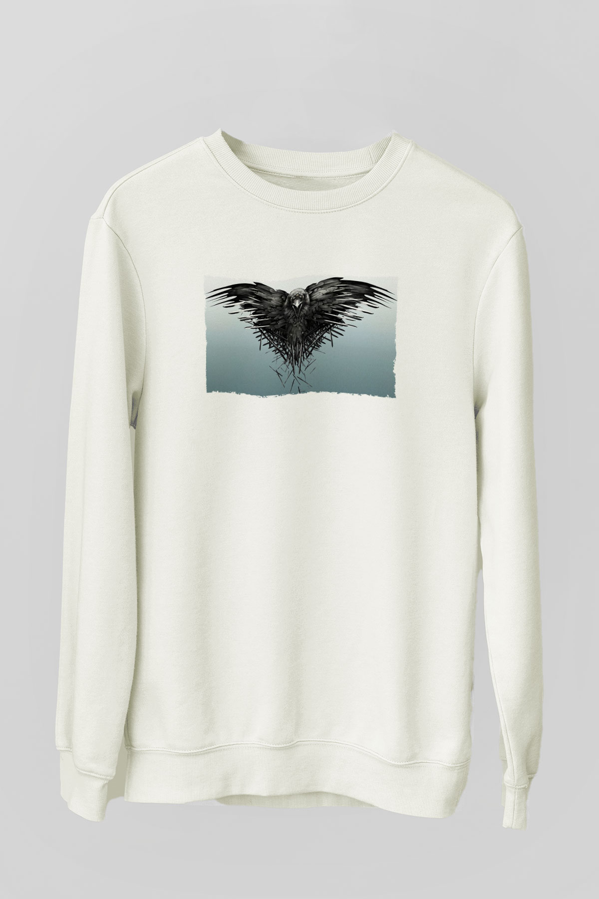 Unisex Game of Thrones Baskılı Beyaz Sweatshirt
