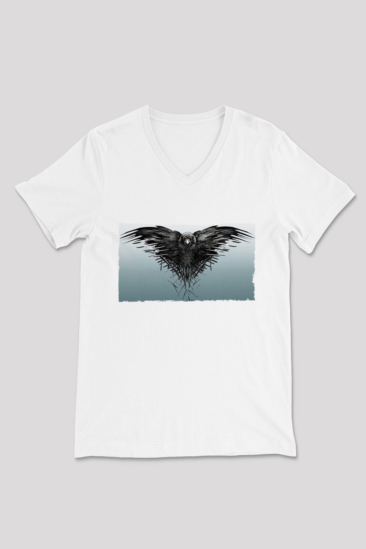 Unisex Game of Thrones Baskılı Beyaz V Yaka Tshirt